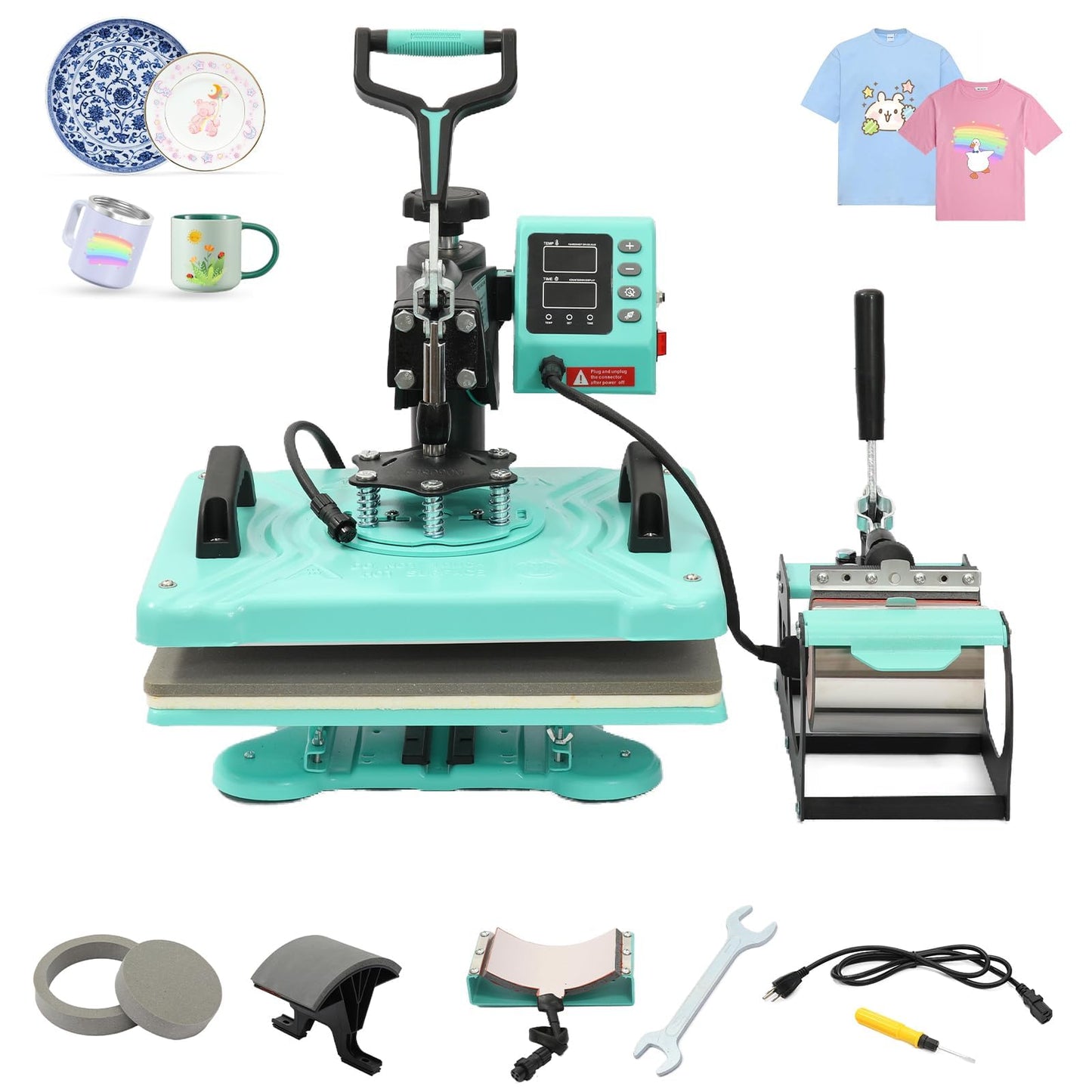 6-in-1 Heat Press Machine for T Shirts, 12x15in Sublimation Combo with Mug Press, Plate & Hat Attachments, 360° Swing Away Shirt Press, Digital Heat Transfer for DIY Projects