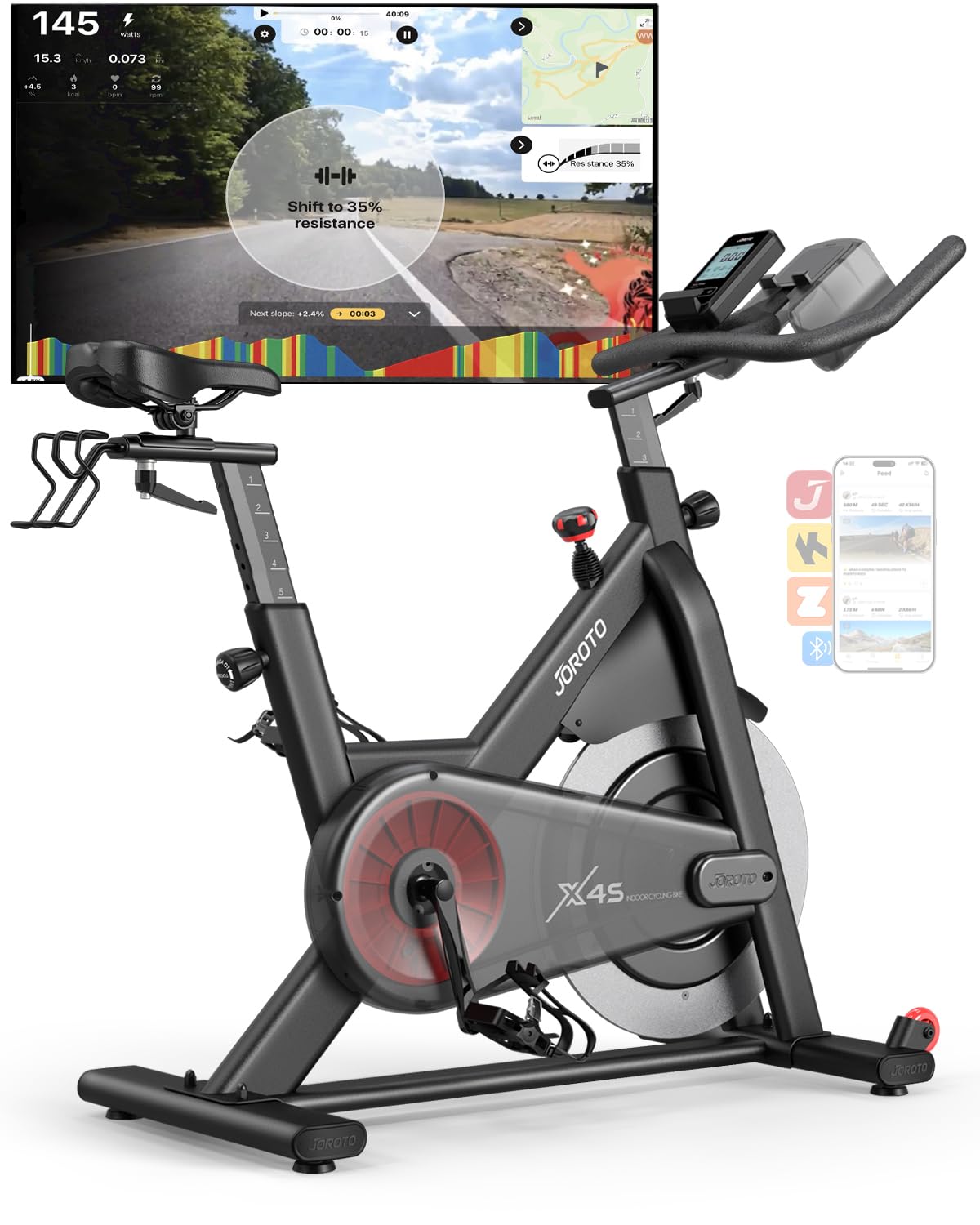 JOROTO X2/X2PRO/X4S Exercise Bike, Professional Stationary Bikes for Home with 35LBS Dual Solid Flywheels, Low Noise Indoor Cycling Bike with 300/330LBS Weight Capacity