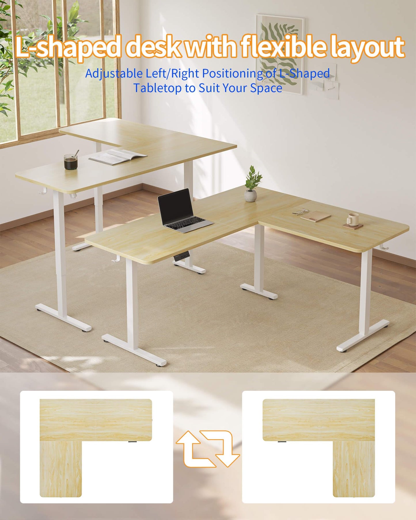 YIHAYO L Shaped Standing Desk Adjustable Height, 63 x 55 Inches Electric Corner Standing Desk with Splice Board, Computer Desk for Home Office, Natural