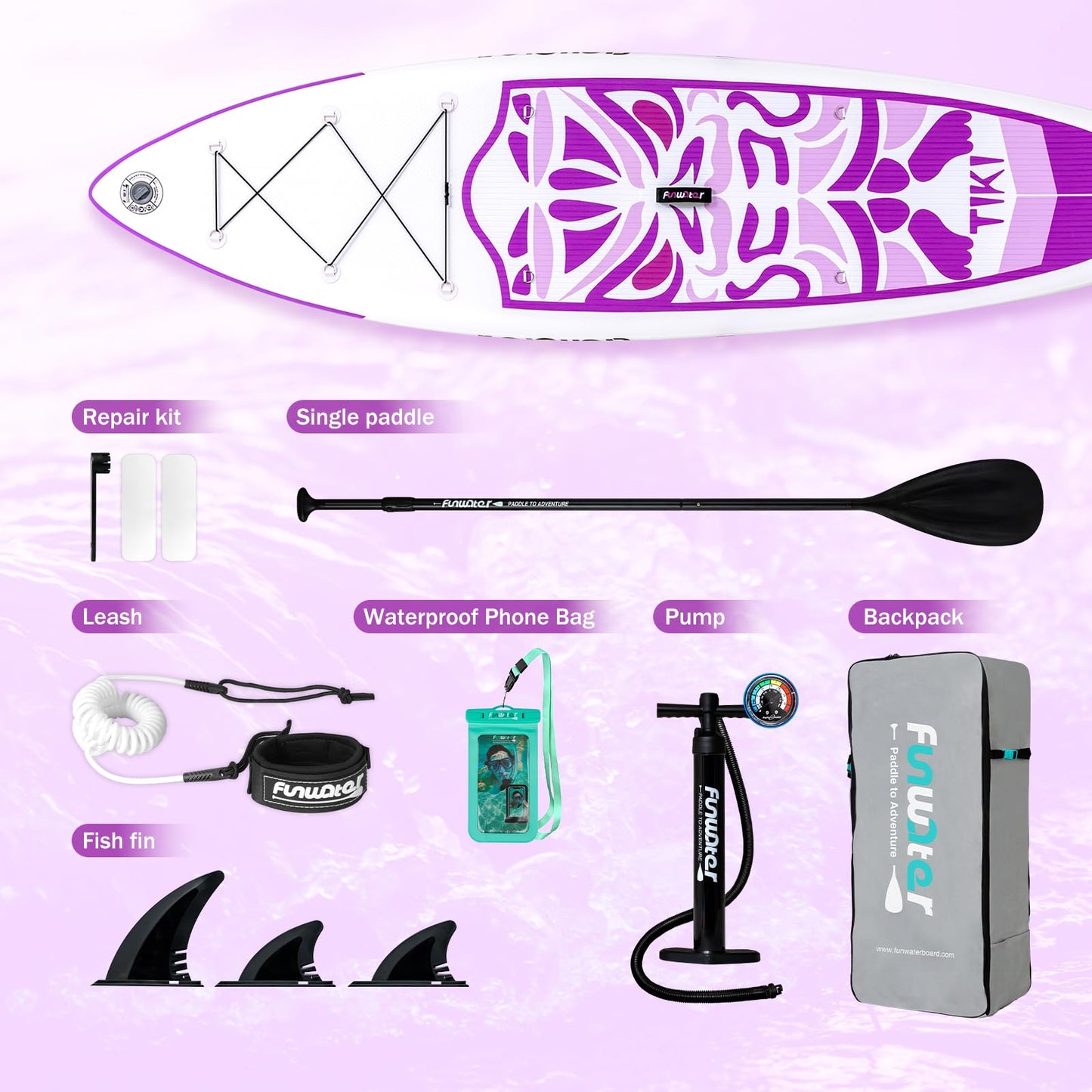 FunWater Inflatable 10'6×33"×6" Ultra-Light (17.6lbs) SUP for All Skill Levels Everything Included with Stand Up Paddle Board, Adj Floating Paddles, Pump, ISUP Travel Backpack, Leash,Waterproof Bag