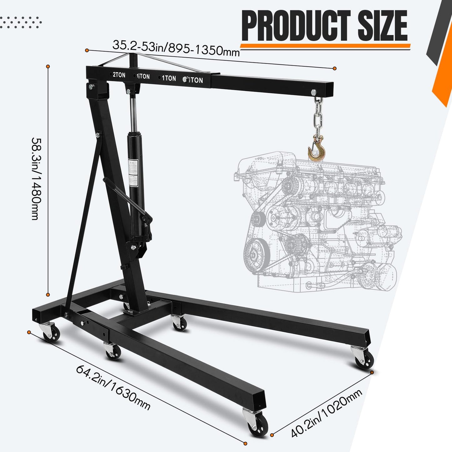 COZONY 4400LBS Engine Hoist, Cherry Picker Shop Crane, 2 Ton Heavy Duty Folding Hydraulic Engine Lift w/ 6 Casters for Garage Workshop Warehouse