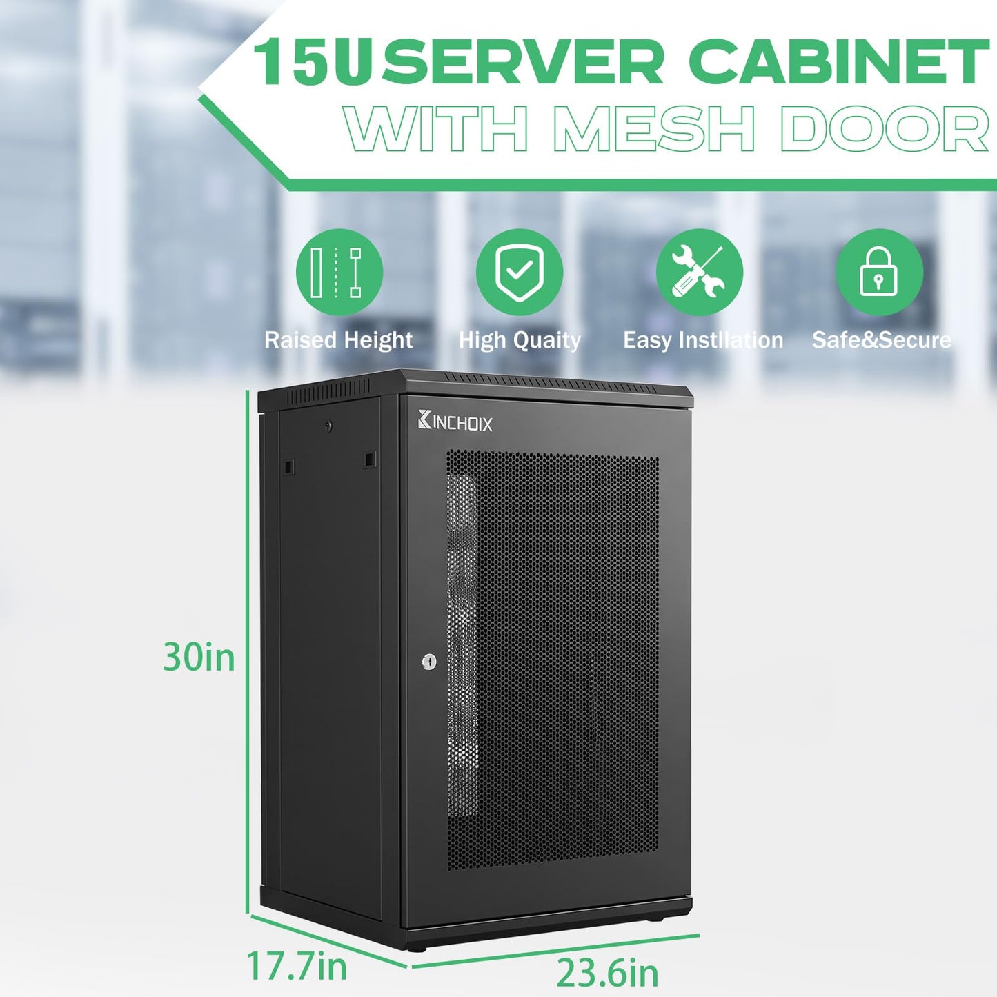 15U Server Cabinet Network Rack Enclosure Cabinet Enclosure for Computer Data Networking Electronic Equipment, Removable Side Panels, Lockable Door, 30in Depth for 19” IT Equipment, A/V Devices