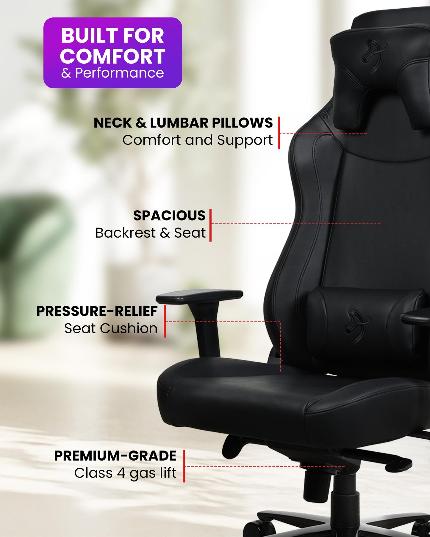 Arozzi Vernazza XL Soft PU Ergonomic Computer Gaming/Office Chair with High Backrest, Recliner, Swivel, Tilt, Rocker, Adjustable Height and Adjustable Lumbar and Neck Support - Pure Black