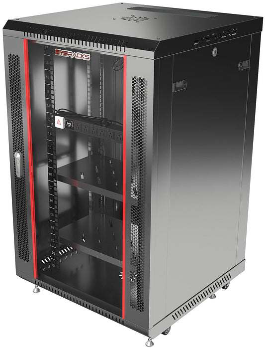 18U Wall Mount Server Rack Cabinet for Home Lab, Office IT and AV Network Installations, 24-Inch Deep 19-Inch Locking Rack with Fan, PDU and Shelves