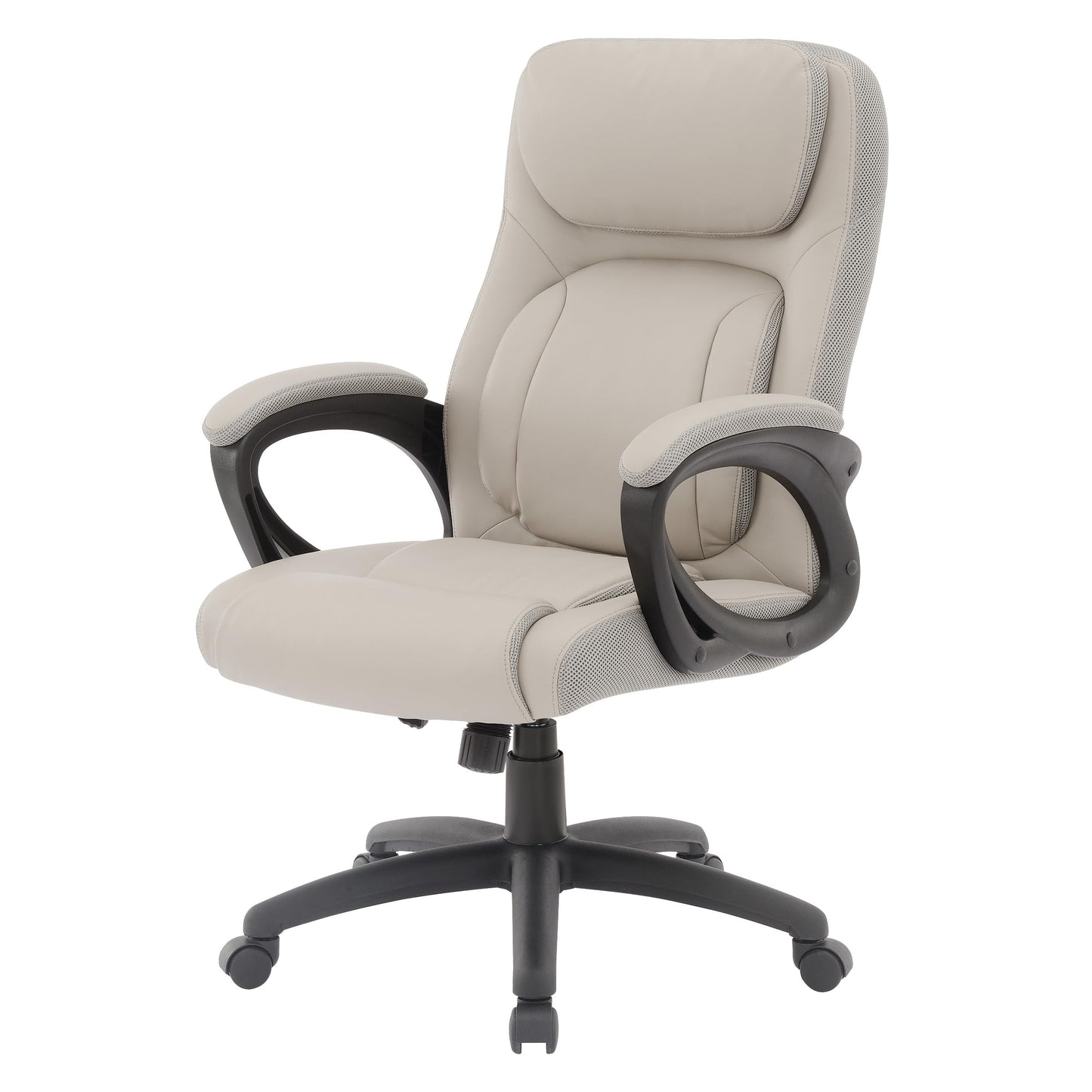 Office Star FL Series Executive Seating Faux Leather Manager's Adjustable Office Chair with Padded Arms, Taupe with Grey Mesh Accents