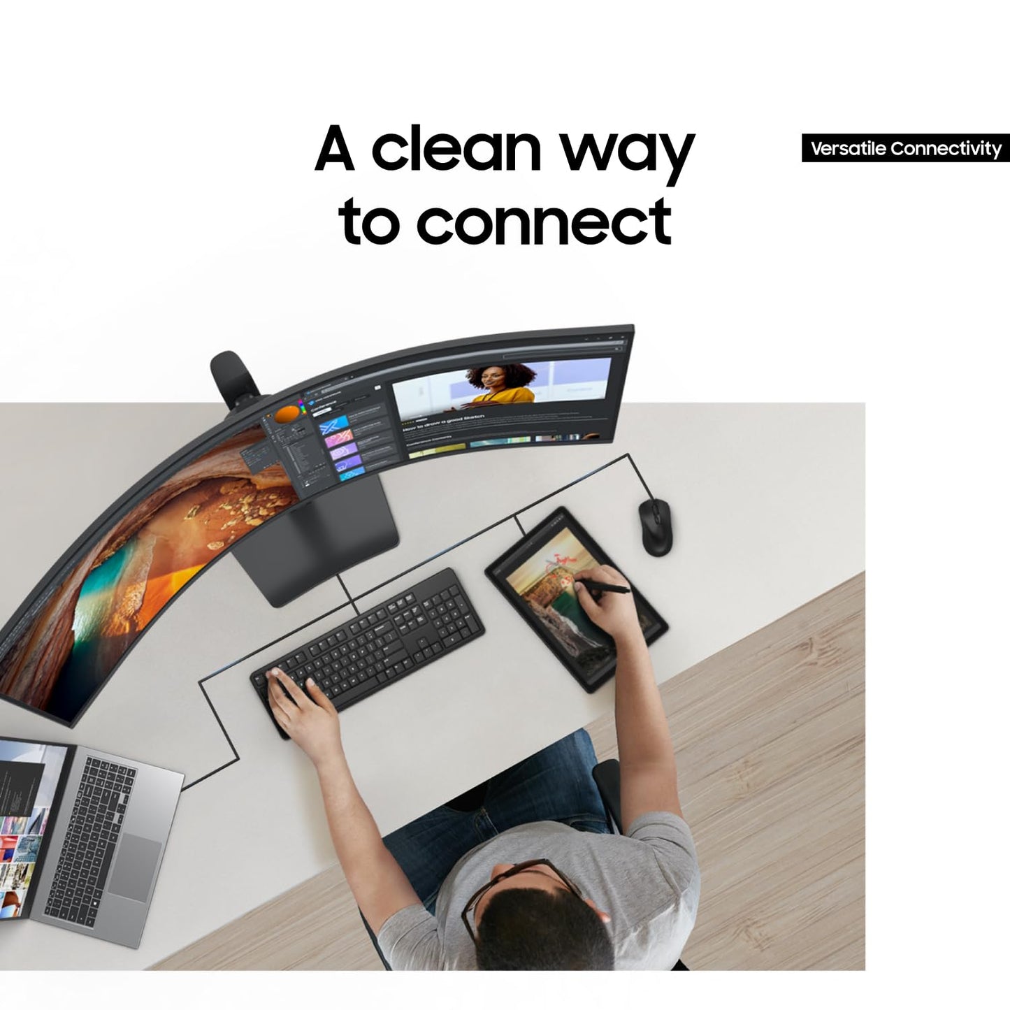 Samsung 49” Business Curved Ultrawide Dual QHD Computer Monitor, USB-C, DisplayPort, HDMI, 120Hz, VESA DisplayHDR 400, Built-in Speakers, Height Adjustable Stand, Eye Care, LS49C954UANXZA, 2024