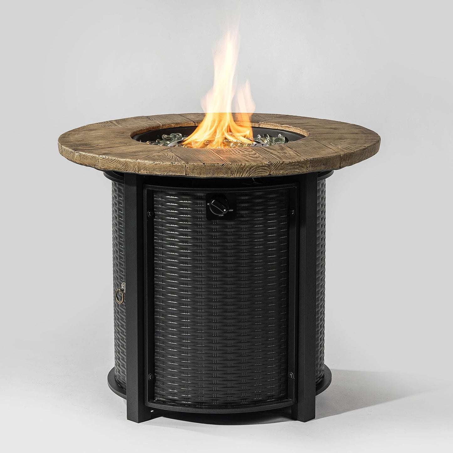YOPTO 30inch Propane Round Fire Pit Table with 40000BTU and Stainless Steel Burner,Rattan Pattern Fireplace w/Piezo Electronic Lgniter & Rocks,Backyard Patio Garden Heater for Outdoor,Black