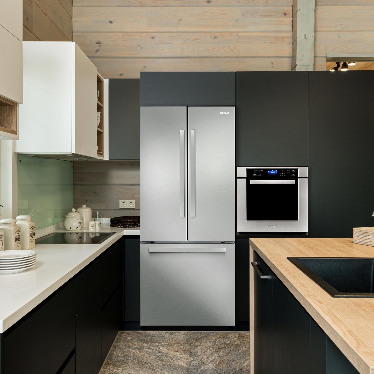 COSMO COS-RFFV183GHS 30 in. Vista Collection 17.5 cu. ft. Counter Depth 3-Door French Door Refrigerator, Freezer Drawer, Stainless Steel