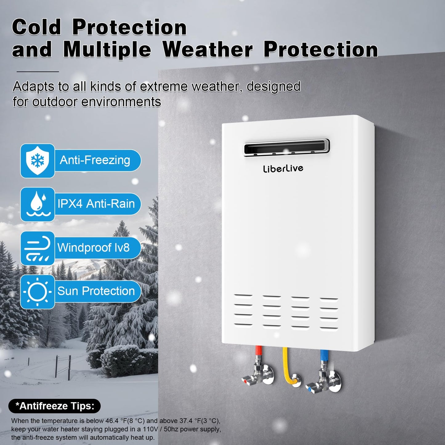 Natural Gas Tankless Water Heater, Outdoor Installation, Up to 5.3 GPM 130000 BTU On Demand Residential Natural Gas Instant Hot Water Heater Outdoor with Remote Controller, 110V,CSA Certificated,White