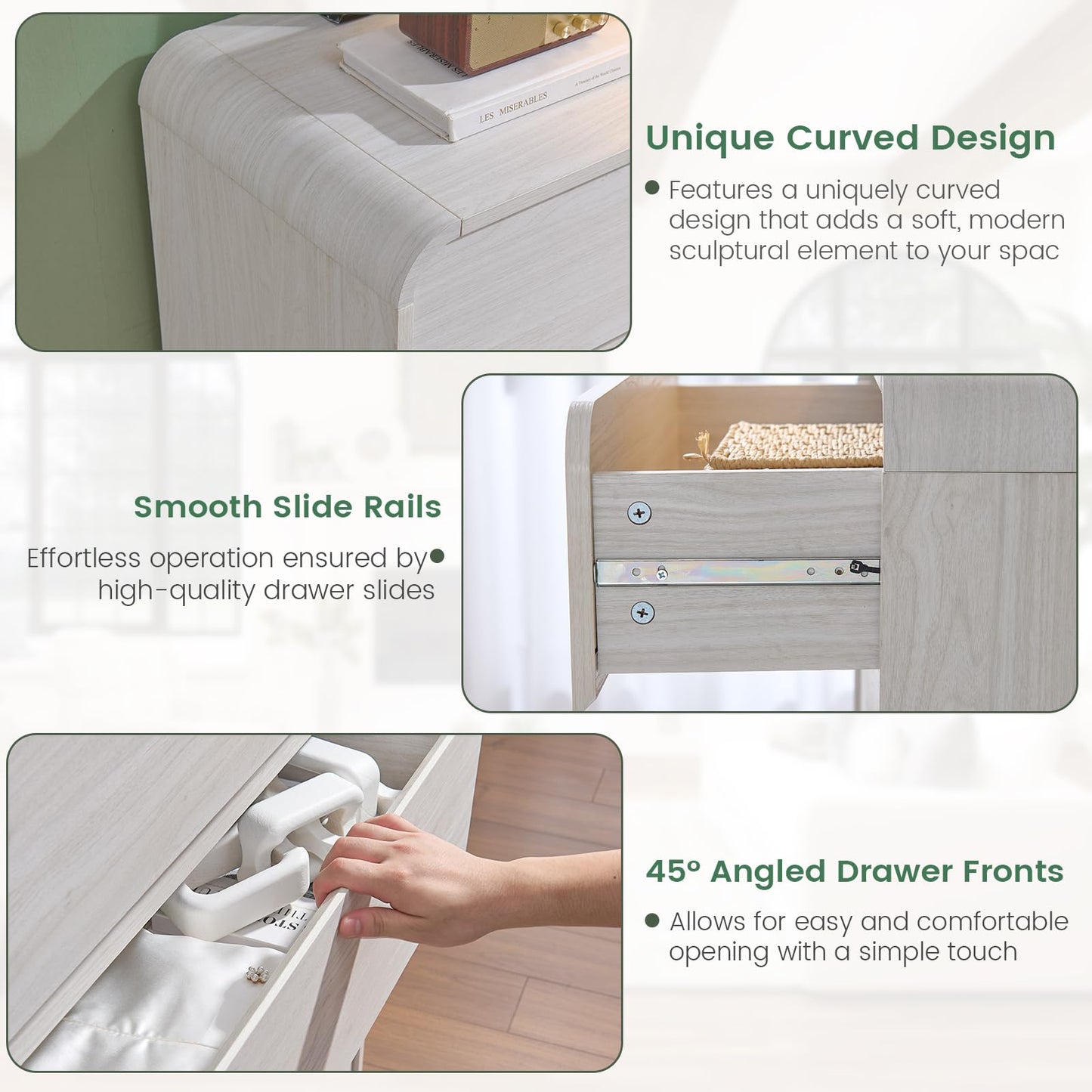 Standifurno 47’’ Wide Dresser with 8 Drawers, White Chest of Drawers with Deep Drawers & Handleless, Wooden Storage Organizer for Bedroom, Living Room, Hallway