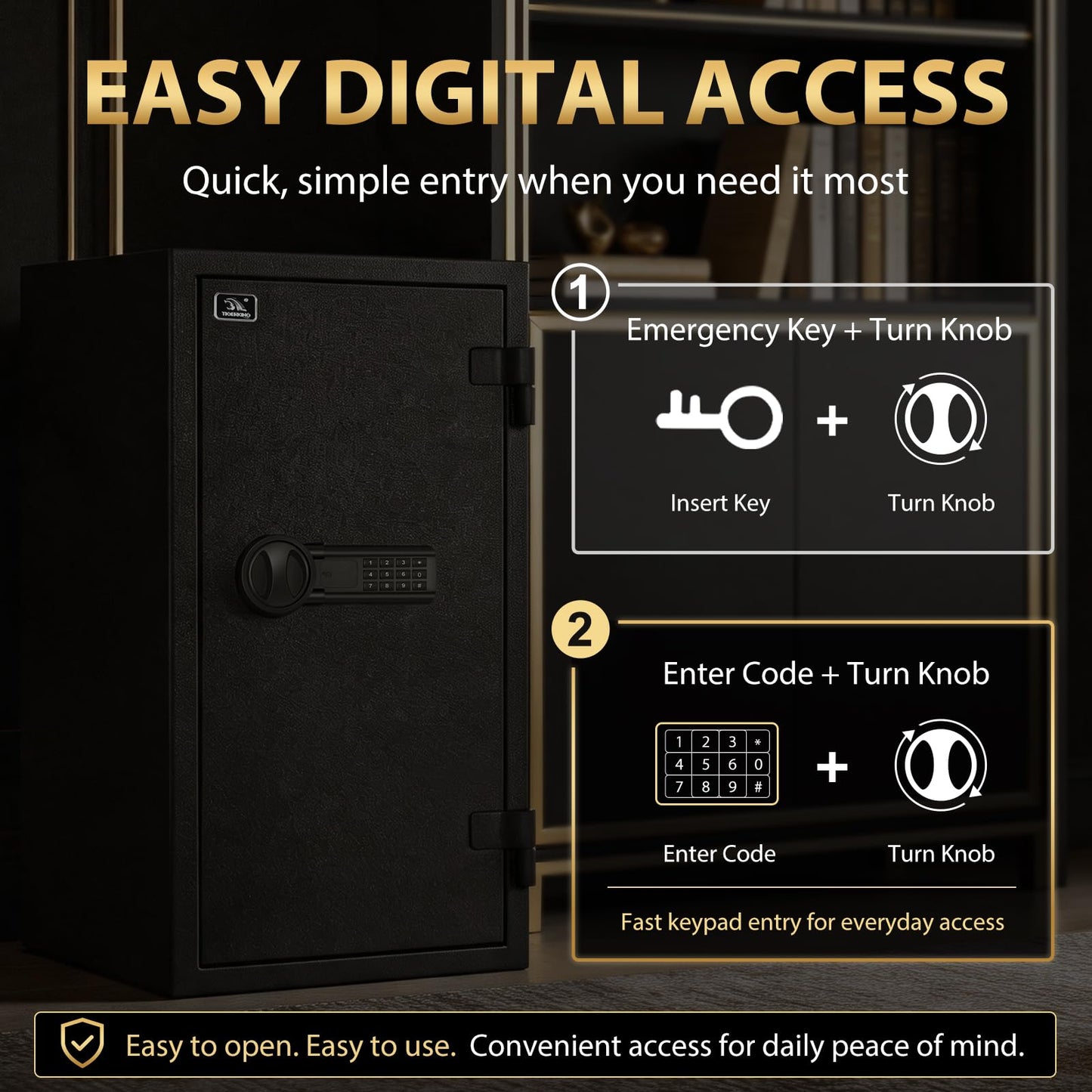 TIGERKING Fireproof Safe for Home Office, 3.47 Cu Ft Heavy Steel Security Safe with 30-Min Fire Protection at 1200°F, Digital Keypad Lock, Removable Shelves for Documents Cash Jewelry
