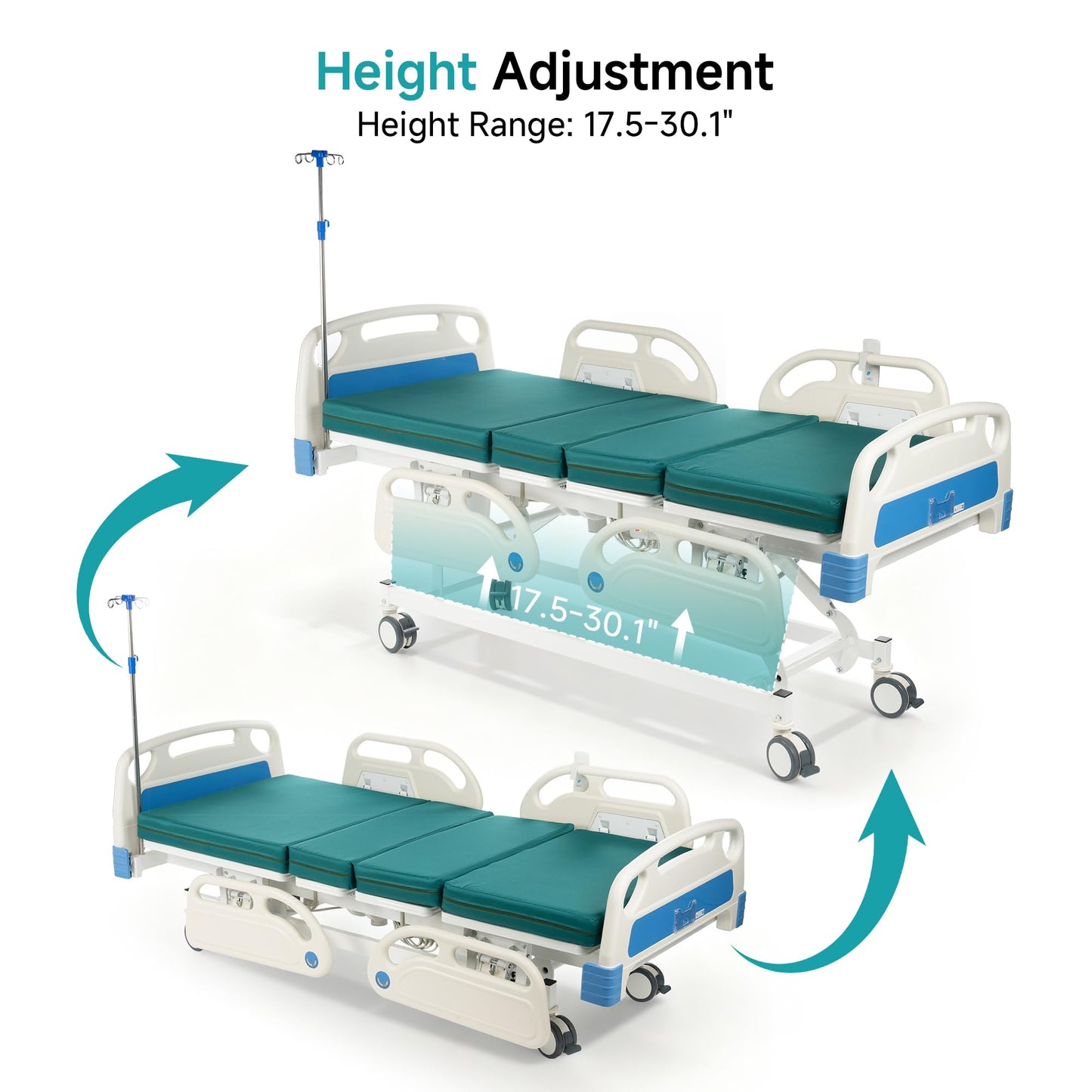 ELENKER Full Electric Hospital Bed for Home Use, ICU Medical Bed, Premium 5 Function Hospital ICU Bed with Remote Control, IV Pole, Mattress, 5-Inch Lockable Quiet Casters, Includes Sheets (2X)