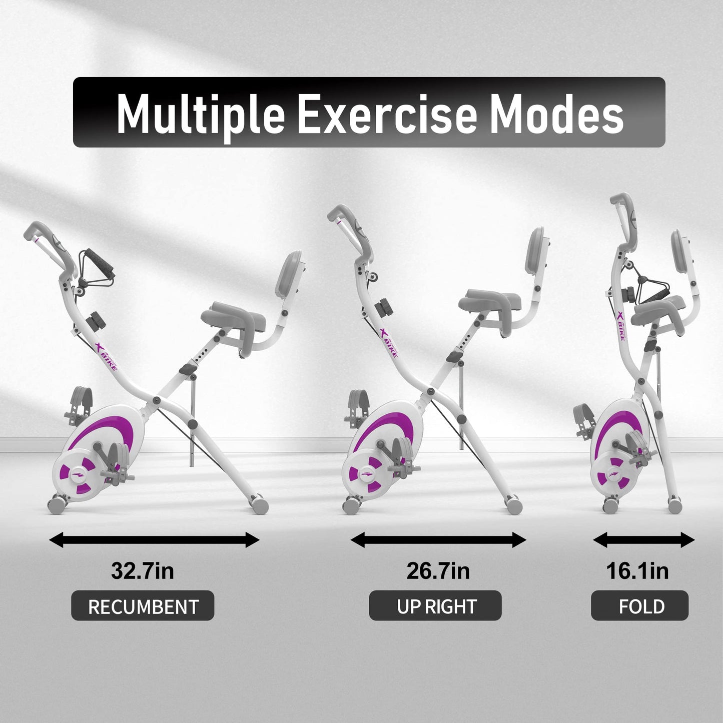 leikefitness Folding Stationary Bike Recumbent Exercise Bike w/Arm Resistance Bands-Pulse Sensor-LCD Monitor and Easy to Assemble Indoor Cycling Bike 2280 (PURPLE)