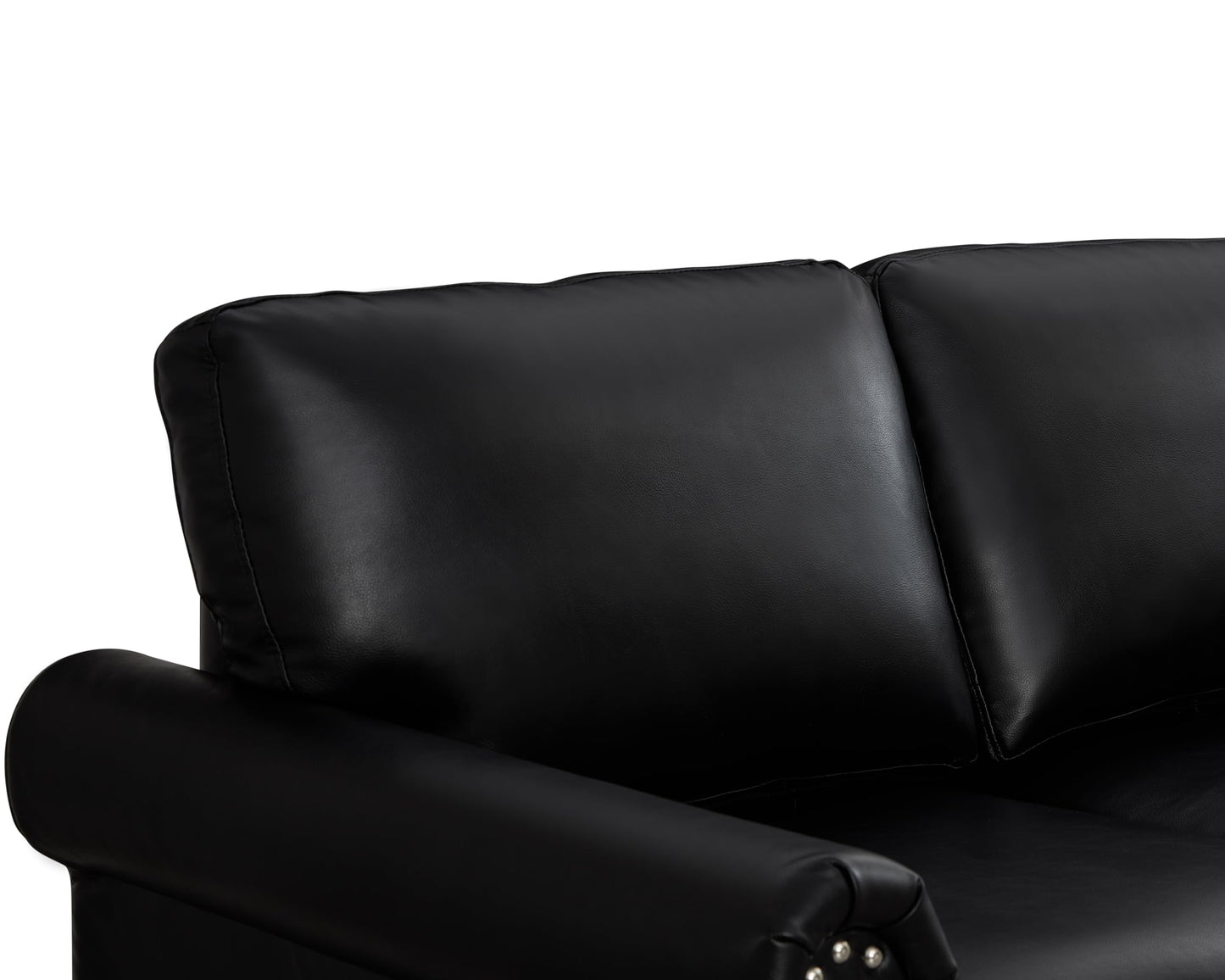 YOPTO Living Room Sectional Sofa Couch with Storage Space,Faux Leather Fabric Loveseat and Sofa Sets W/Silver Nails Decoration & Comfy Cushion,2 Pieces Livingroom Furniture for Home,Office,Black