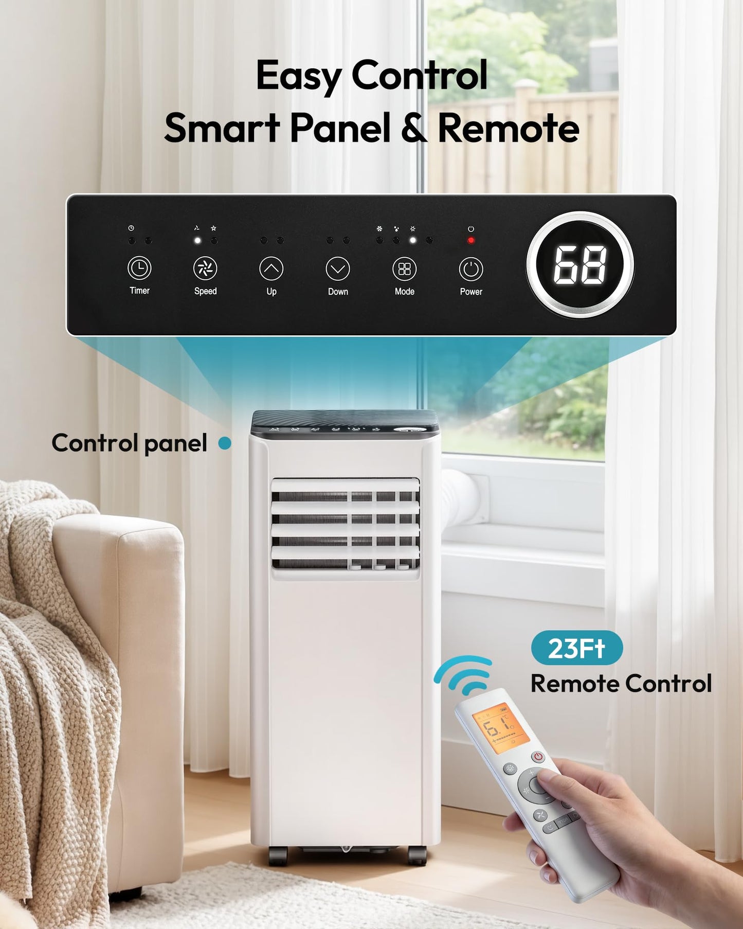 EUHOMY 10,000 BTU Portable Air Conditioners, 4-in-1 Portable AC Unit Cools Up to 450 Sq.Ft, Portable Air Conditioner with Cool, Fan, Dry, Sleep Modes with Remote Control, 50 dB, 24H Timer, for Bedroom
