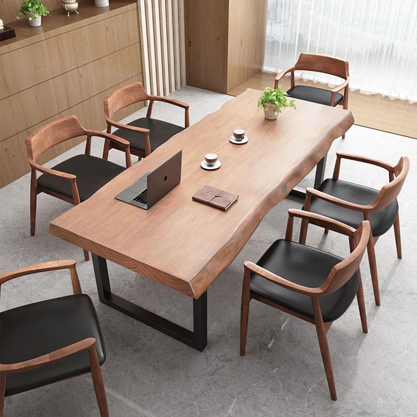 quanzhoulong Stylish Solid Wood Office Desk with Sturdy Metal Base - Durable Multi-Size Executive Computer & Dining Table - Perfect for Home Office & Work Environments (Brown, 47in)