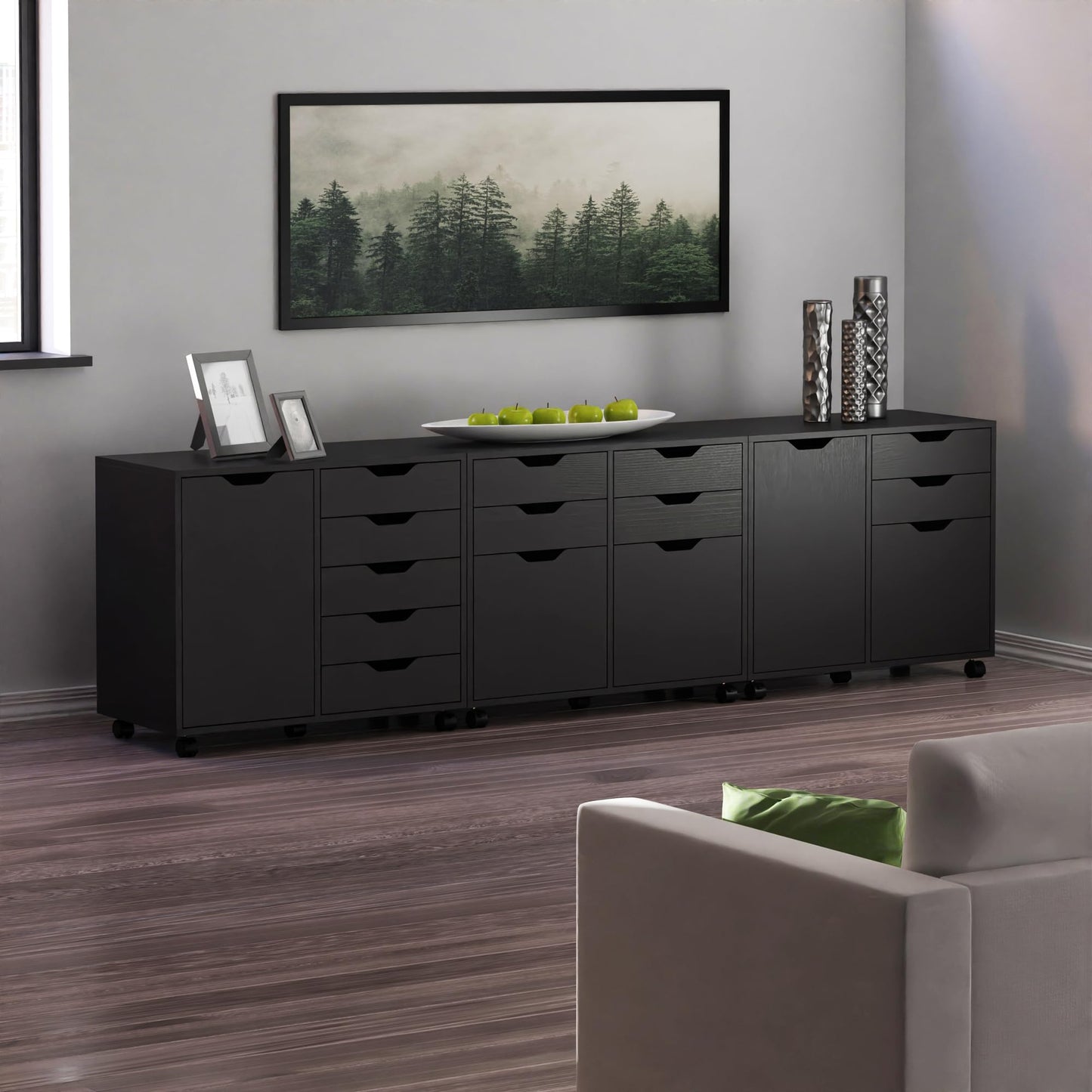 Halifax 3-Pc Cabinet Set with File Drawer, Black