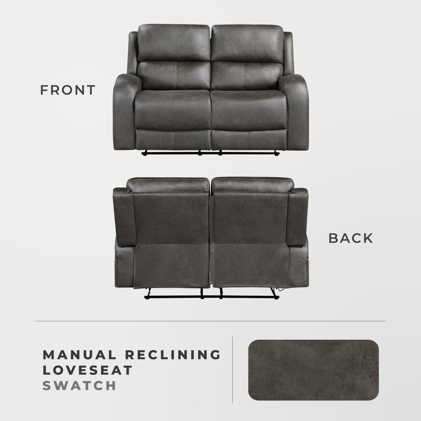 Lexicon 61.5'' Double Recliner Couch, Wall Hugger Sofa Recliners, Home Theater Seating Dual Reclining Couch, Love seat Recliner Manual Recliner Couches for Living Room/Bedroom/Office/Apartment, Grey