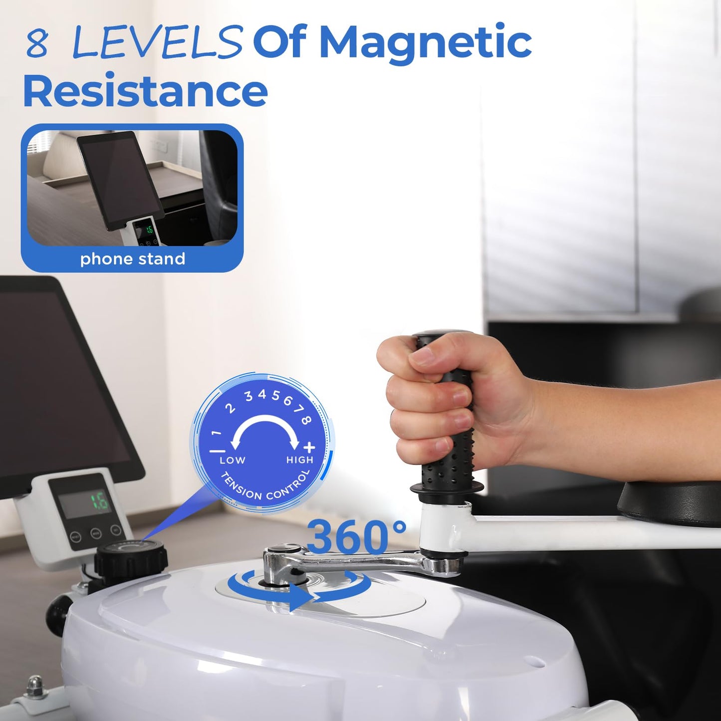 Magnetic Arm Exercise Bike for Physical Therapy - 8 Resistance Levels Arm Exerciser with LCD Display, Arm Support & Suction Cups Stability - Portable Upper Body Rehab Equipment for Seniors, Stroke Patients & Shoulder/Hand Injury Recovery