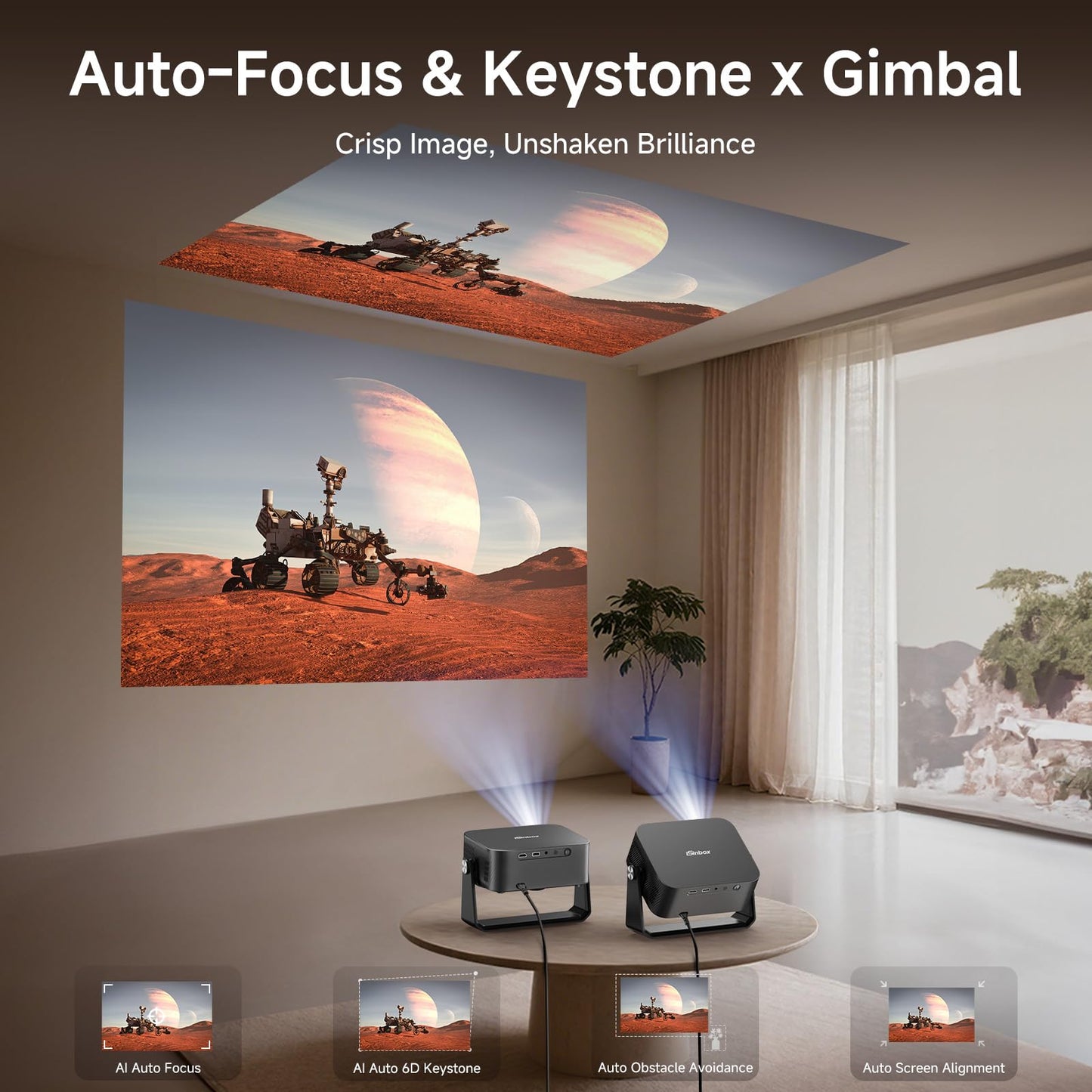 [2000 ANSI/Auto Focus & Keystone/Built-in APP] 4K Outdoor Projector with Wifi and Bluetooth, Smart Portable Projector with Built in Apps YouTube/PrimeVideo & Dolby, Home Theater Projector with HDR10+