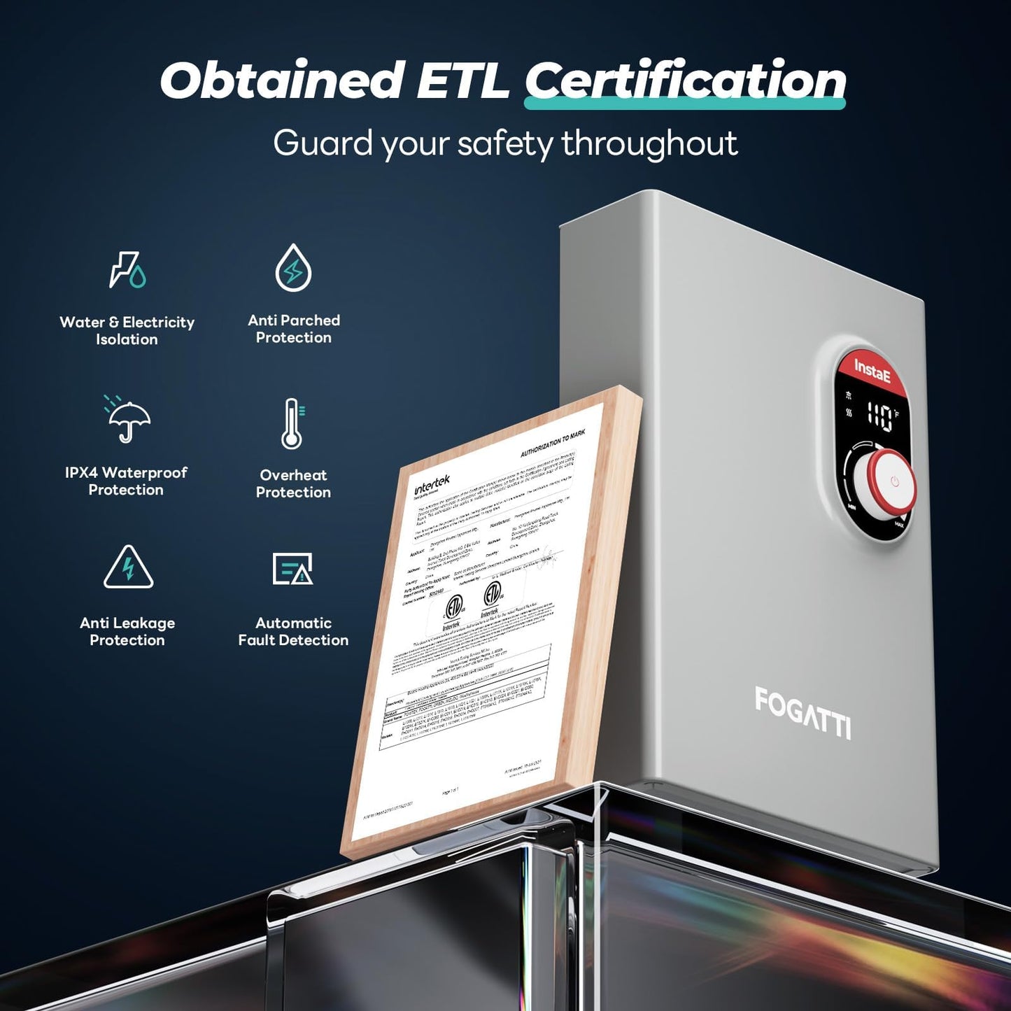 FOGATTI 14kW Tankless Water Heater Electric, 240 Volt On Demand Instant Hot Water Heater, ETL Certified, Up to 3.3 GPM for 1-2 Point of Use