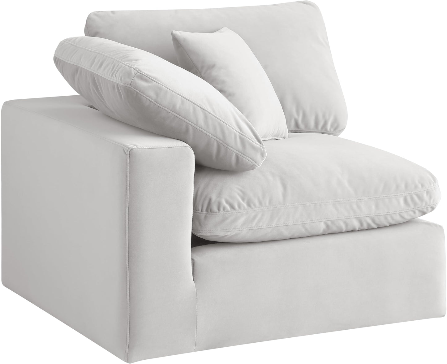 Meridian Furniture 189Cream-Corner Comfy Collection Modern | Contemporary Velvet Upholstered Corner Chair, Soft Cream Velvet, Down Feather Cushions, 40" W x 40" D x 34.5" H, Cream