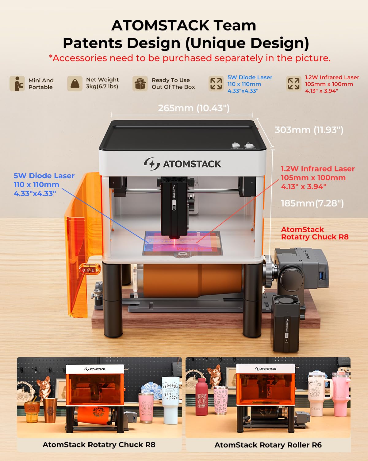 ATOMSTACK P1 5W Laser Engraver Dual, 5W Diode, 1.2W Infrared Laser, Unibody Laser Engraving Machine, 10000 mm/min, 5000mW Diode for Beginners DIY, Wood, Leather, Acrylic, Metal, Class 1 Safe