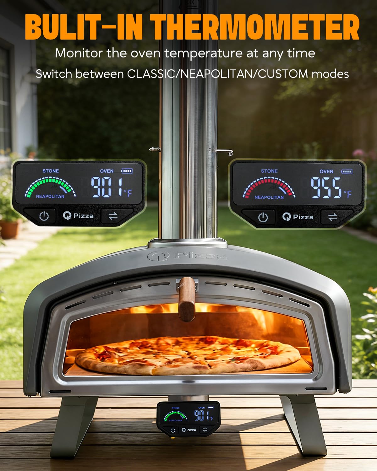 Q Pizza 16” Wood-Fired Pizza Oven for Cooking Bigger Size Pizzas & More Food– Outdoor Portable Pizza Stove with Thermometer, Glass Door & Folding Legs, for Patio Backyard Camping Tailgating, PS109