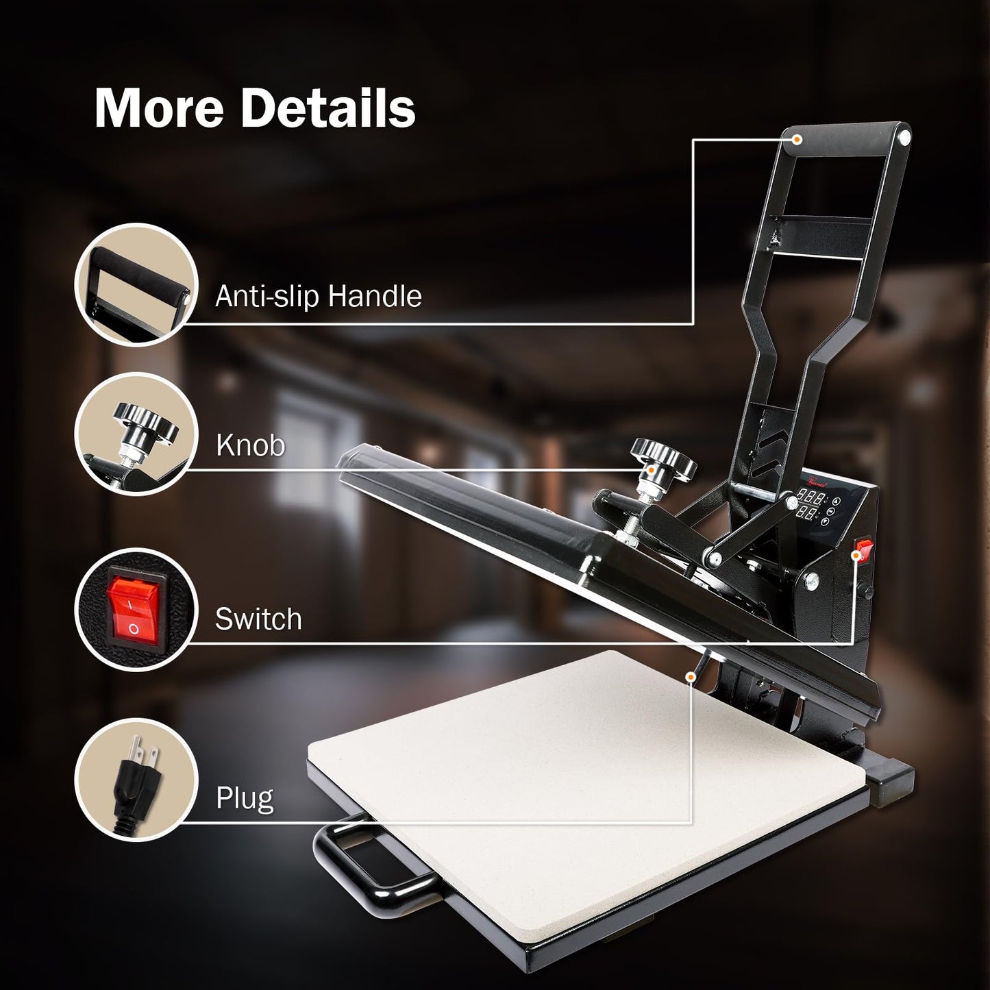 PowerPress Industrial-Quality Digital Sublimation Heat Press Machine for T Shirt, 15x15 Inch, Black