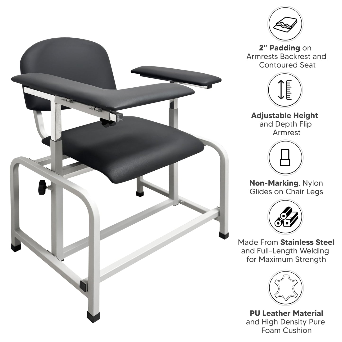 Adjustable Phlebotomy Blood Draw Chair with Armrest – Comfortable, Durable, and Ergonomic Chair for Medical Labs, Clinics, and Hospitals, Easy-to-Clean
