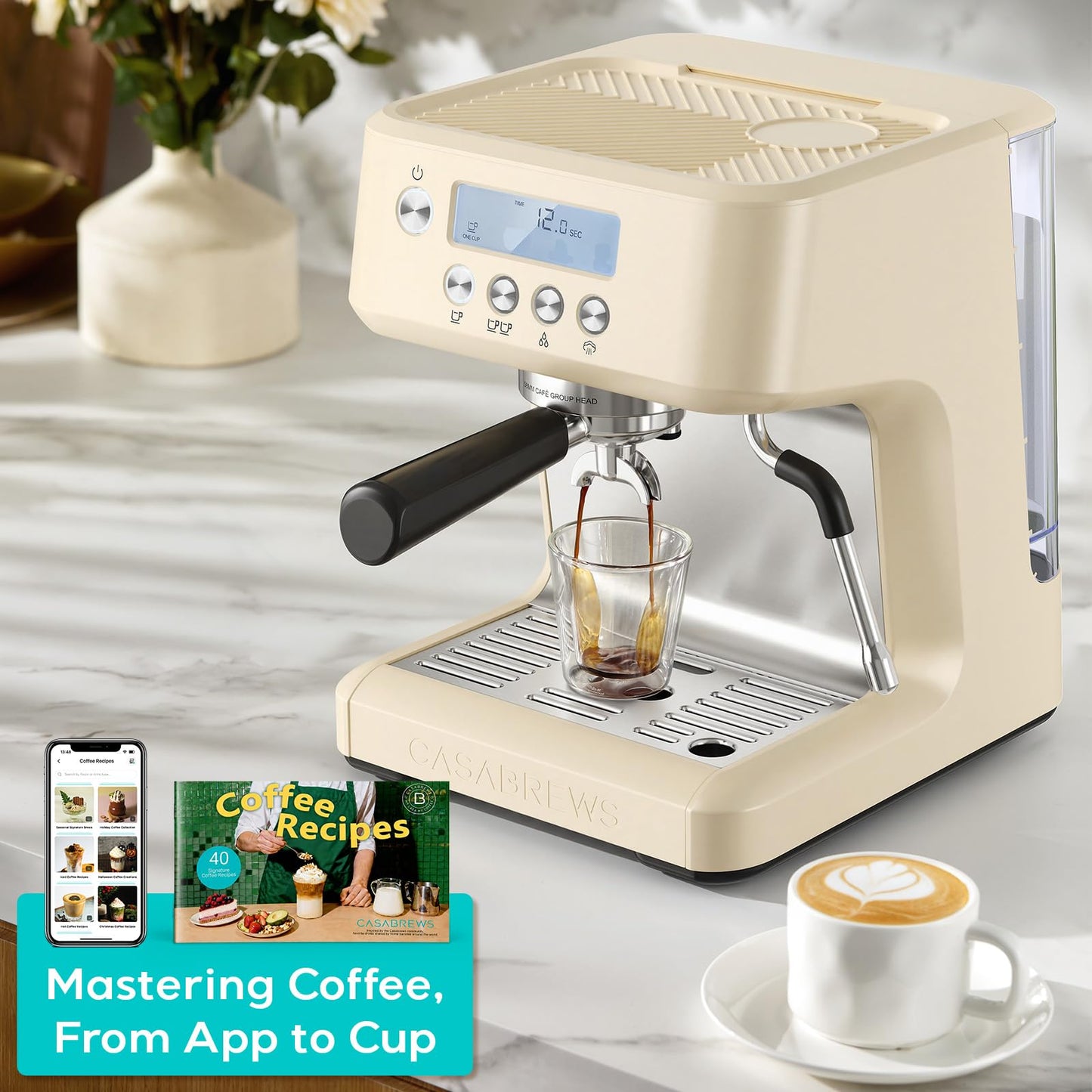 CASABREWS Ultra Espresso Machine with LCD Display, 20 Bar Espresso Maker with Powerful Milk Frother, Customizable Brewing Temperature, Barista-Level Latte and Cappuccino Machine for Home, Creamy
