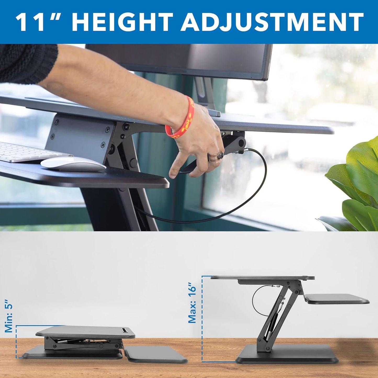 Mount-It! Standing Desk Converter, Compact 25" Sit Stand Desk Riser with Gas Spring Lift, Adjustable Height Desktop Riser for Laptop, Monitor, and Keyboard, Small Home Office Desk Converter