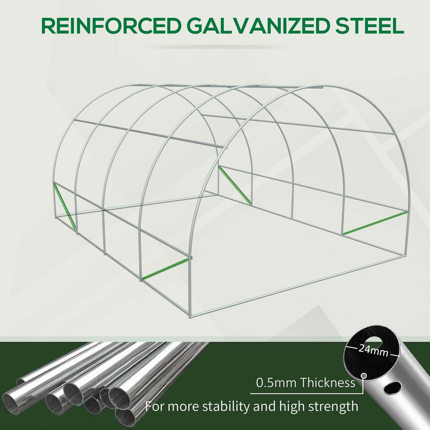 Outsunny 20' x 10' x 7' Outdoor Walk-in Greenhouse, Tunnel Green House with Roll-up Windows, Zippered Door, PE Cover, Heavy Duty Steel Frame, Green