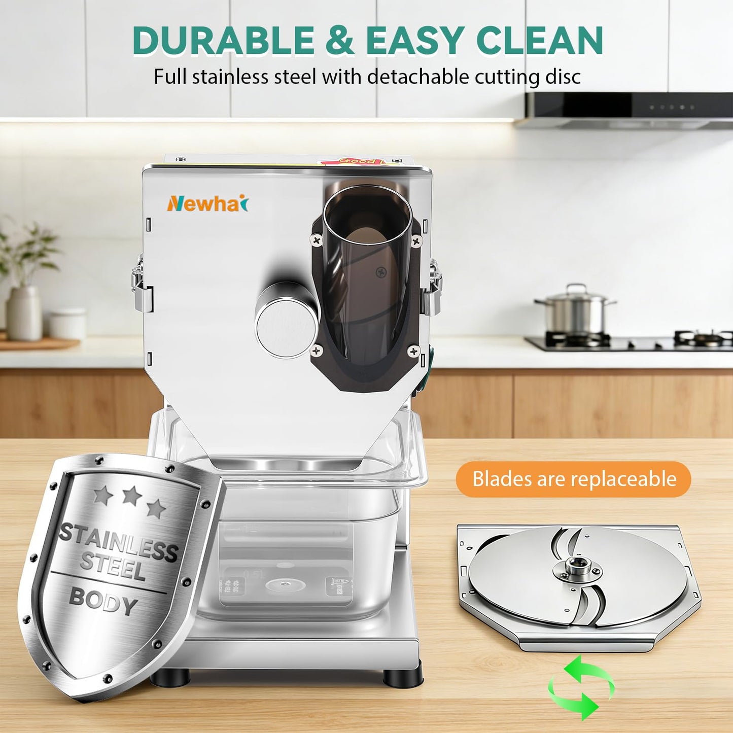 Newhai Commercial 3mm Sausage Garlic Slicer, 200W Electric Ham Slicing Machine with Automatic Feed Stainless Steel Meat & Vegetable Cutter for Sausage, Carrot, Smoked Pork (3mm)