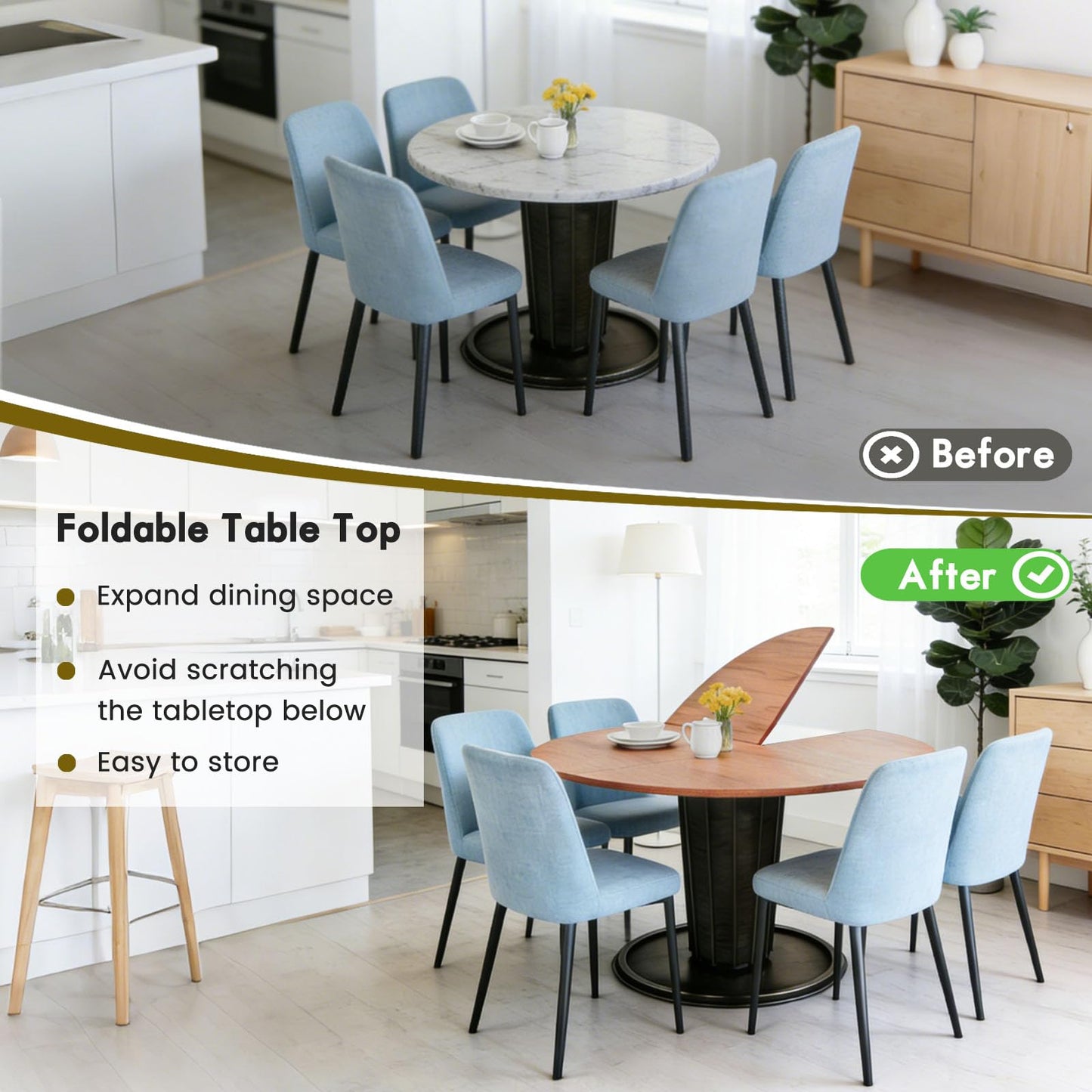 Round Folding Table Top Extender 48/55/59/63/71/79" Solid Wood Table Extension For Dining Table Extender Top Fold Wooden Tabletop for Kitchen Restaurant Workbench Outdoor(Walnut, D - 55")