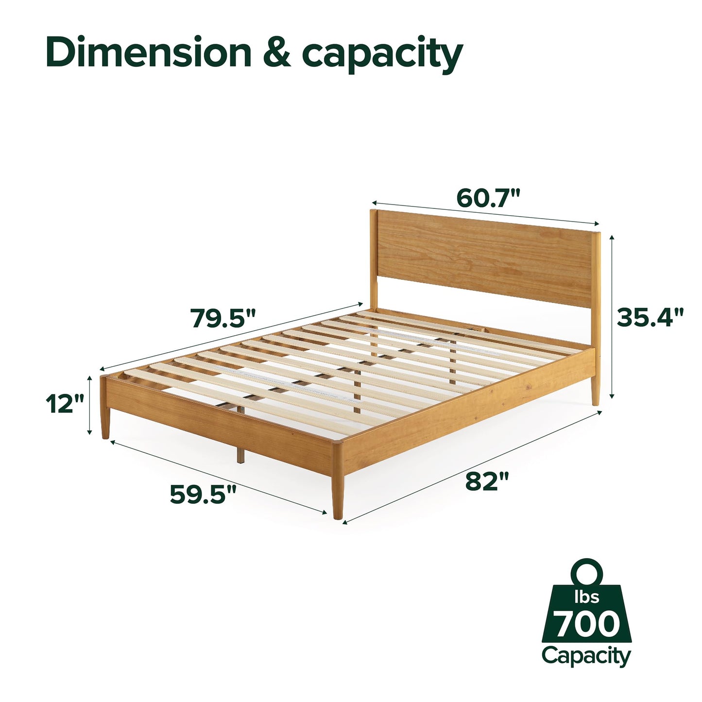 Zinus Allen Mid Century Wood Platform Bed Frame, Solid Wood Foundation, Wood Slat Support, No Box Spring Needed, Easy Assembly, Queen