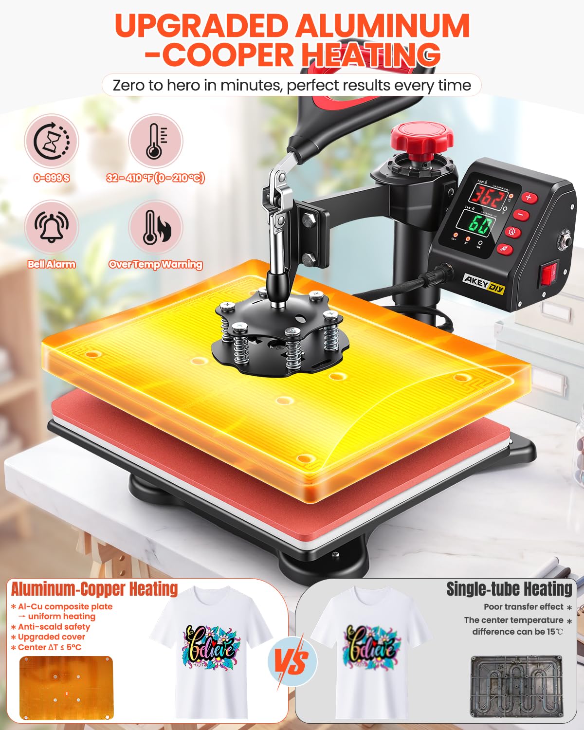 AKEYDIY Heat Press Machine,8 in 1 Multi-Function Heat Press Rapid Heating Tshirt Press,360° Digital Vinyl Sublimation Press Machine Heat Transfer Machine for T-Shirts,Cap,Mug,Plate,DIY