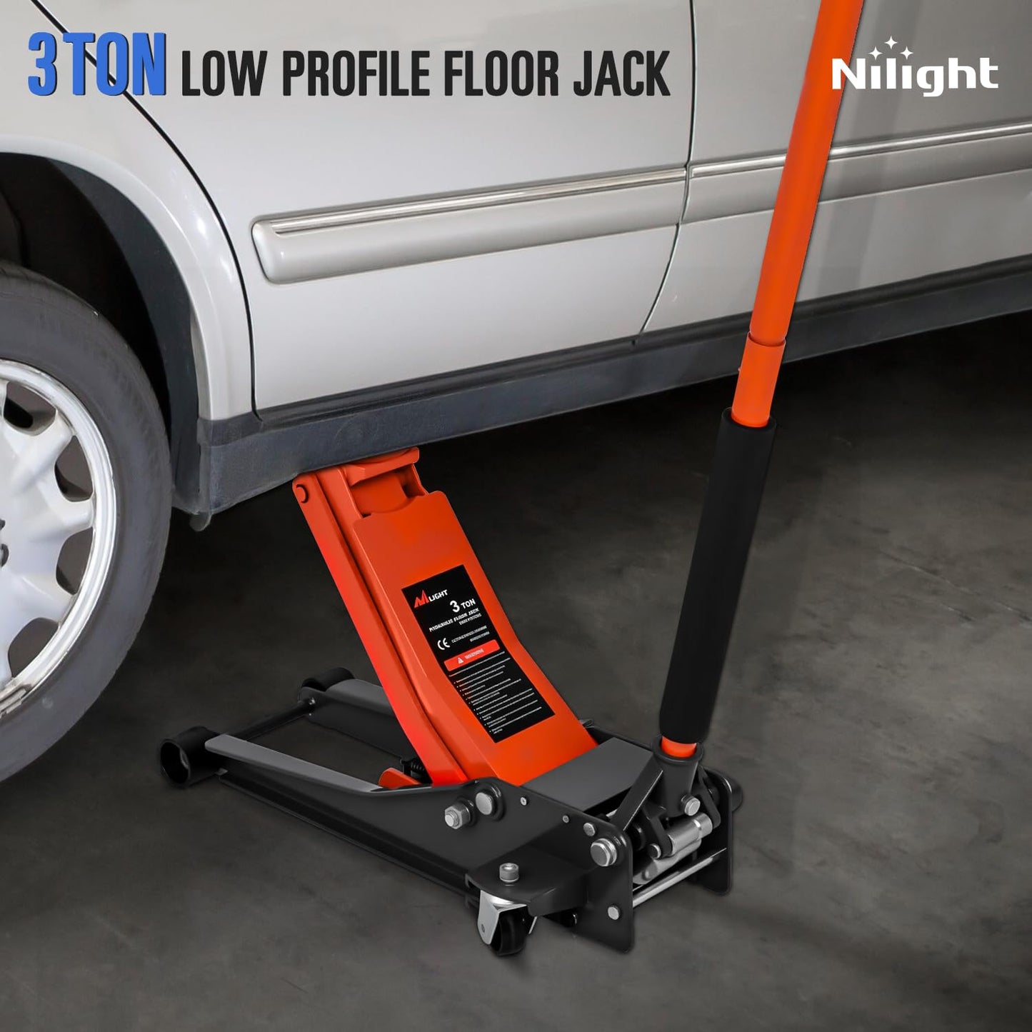Nilight 3 Ton Floor Jack, Low Profile Car Hydraulic Jack with Dual Pistons Quick Lift, 2.95"-19.88" Lifting Range