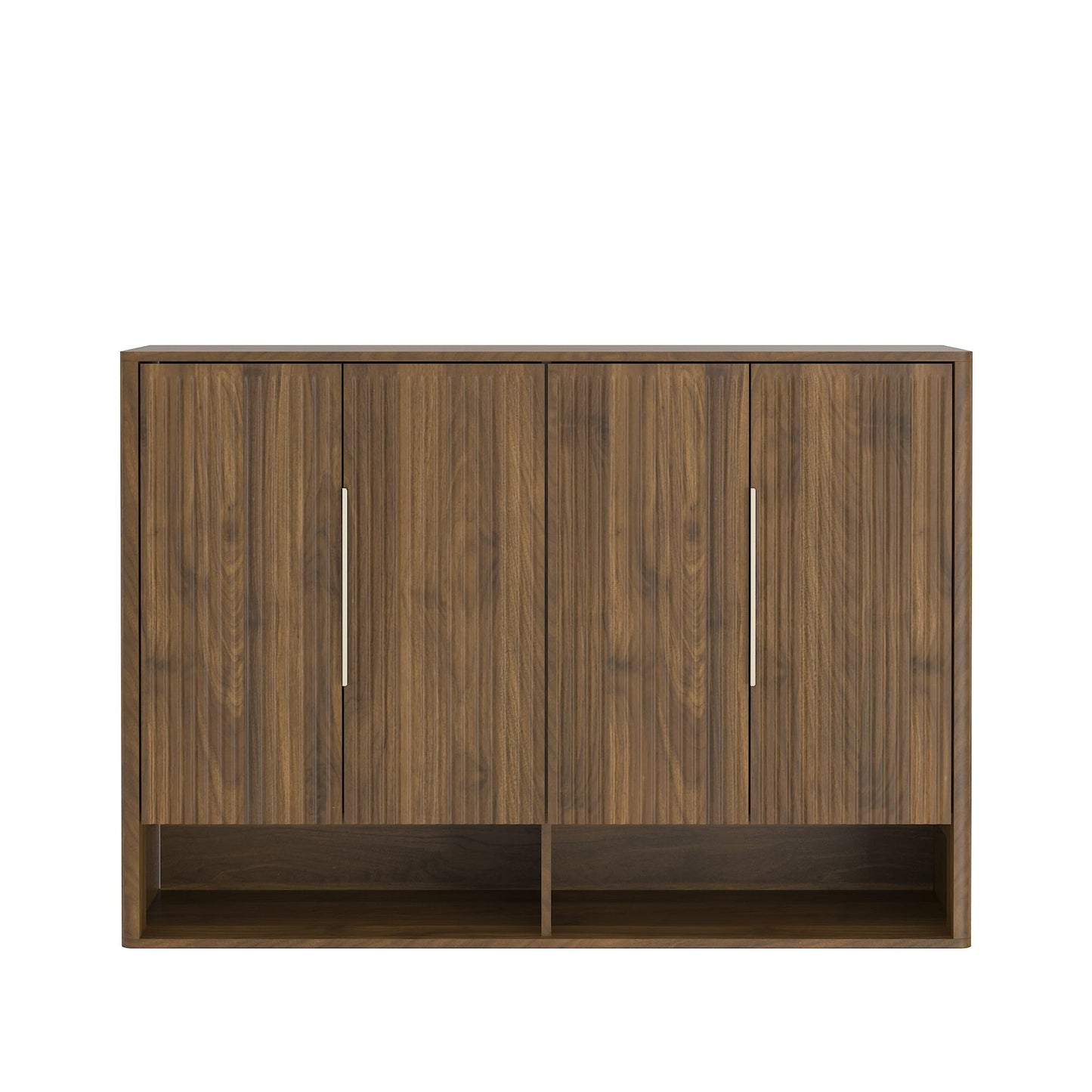 KEIKI 51.2''L Wooden Shoe Cabinet Storage for Entryway with 4 Doors, Modern Freestanding Large Organizer Shoe Cabinet with 5-Tier Adjustable Shelves for Hallway, Living Room, Walnut