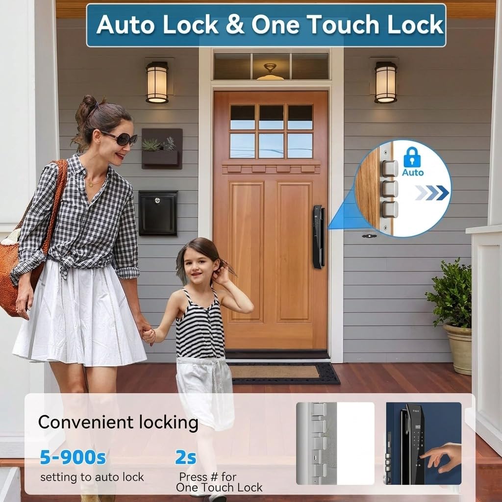 Smart Door Lock with 3D Face Recognition & Camera, Intercom, Video Doorbell, Fingerprint Keyless Entry, Password, IC Card, Key, Alexa Compatible via Tuya App Control, Smart Home Front Door Security