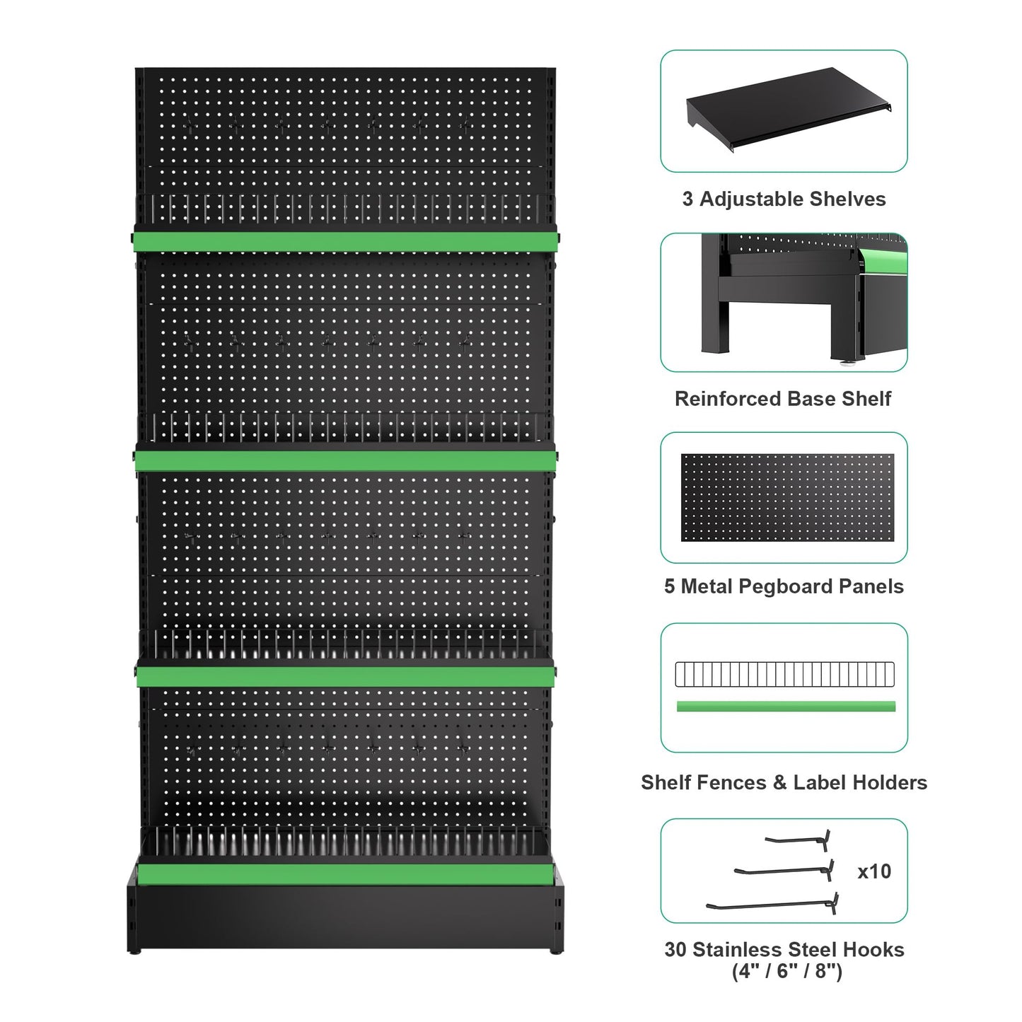JWX Gondola Shelving Unit, Heavy-Duty Pegboard Display with Hooks & Shelves, Commercial Retail Display Stand for Stores, Trade Shows, Showrooms and Pop-Up Shops