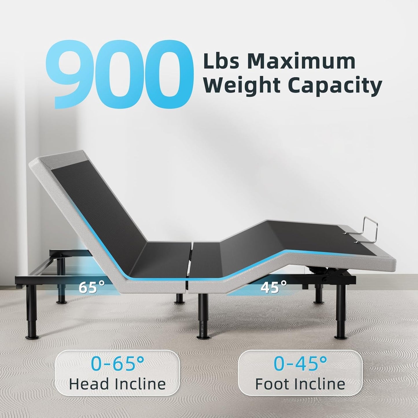 Yiree Queen Adjustable Bed Base Frame, Massage & Wireless Remote, Dual USB Ports,Ergonomic Upholstered Bed Frame, Lift Motor, Under Bed Lighting, Independent Head and Foot Tilt