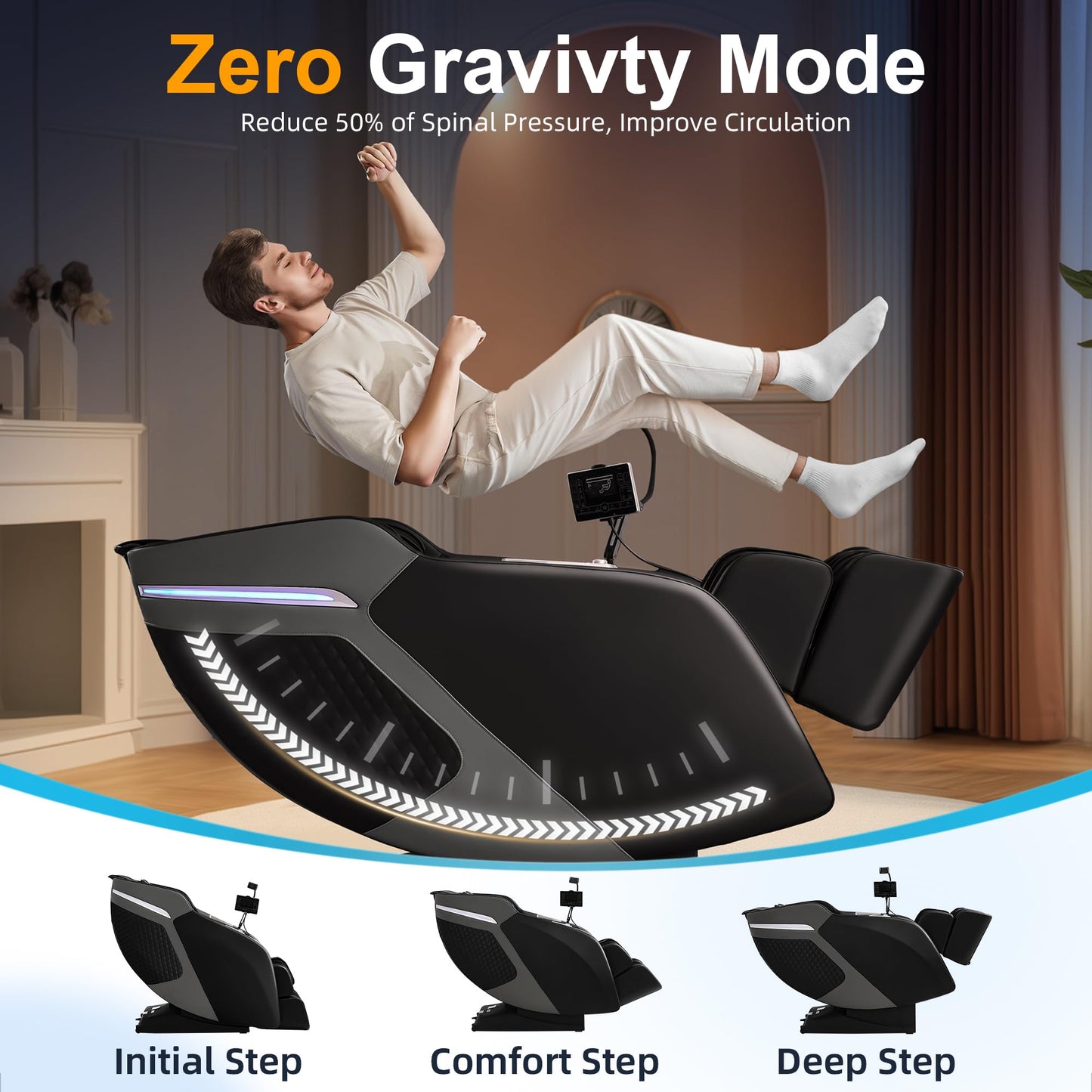 Luxury 4D Full Body Massage Chair with Calf Kneading, Zero Gravity SL-Track Shiatsu Recliner ,18 Auto Modes & 6 Massage Techniques,Lumbar & Calf Heating,Foot Roller,Voice/App/Touch Control,Body Scan