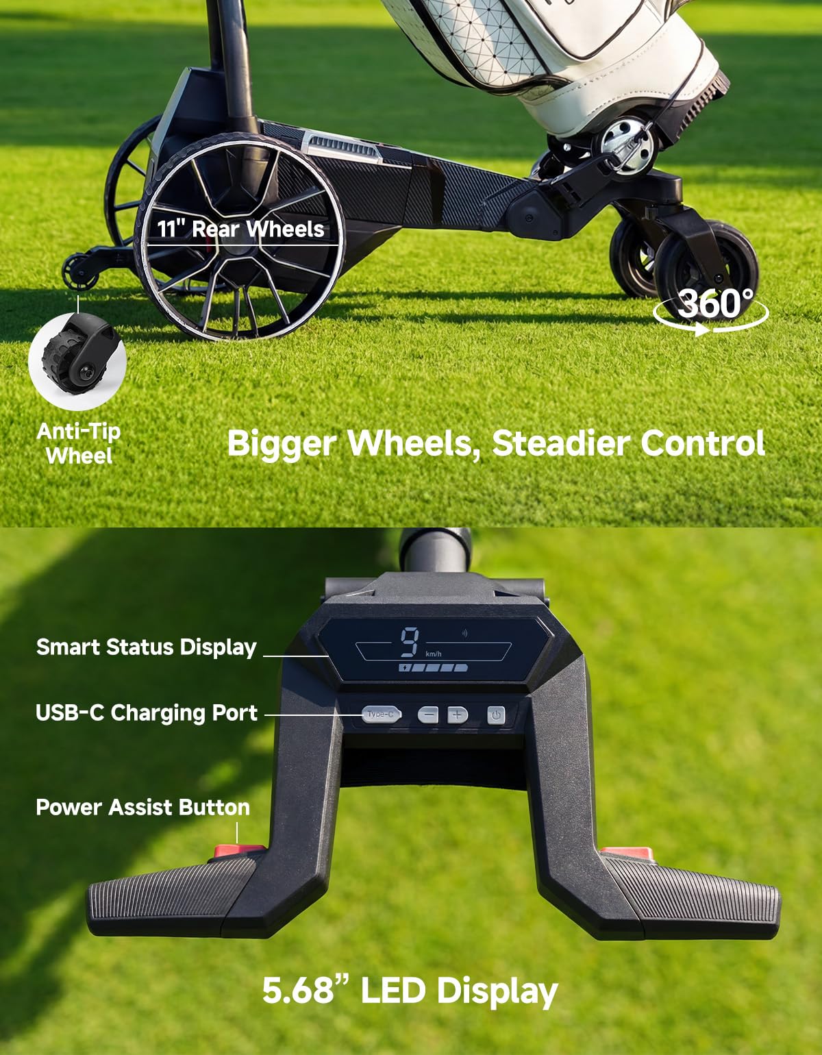 KEMIMOTO ApexR Electric Golf Cart with Power Assist Mode, 492FT Remote Control, Dual 240W Motor 36 Hole Battery, IPX5 Water Resistant Compact Folding Golf Caddy w/ USB-C, Drink & Umbrella Holder