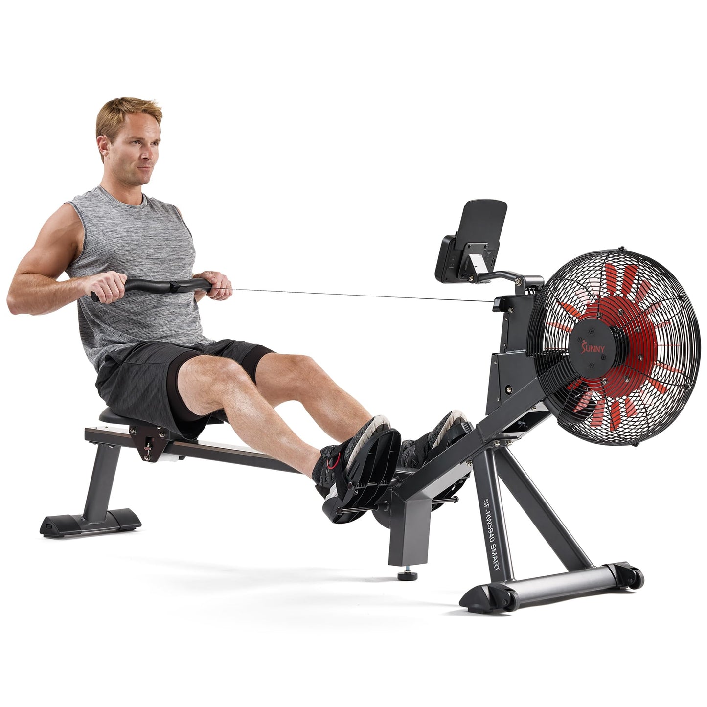 Sunny Health & Fitness Premium Smart Air & Magnetic Resistance Rowing Machine, Foldable Long Silding Rail Exercise Rower for Home Training, Free SunnyFit App Connection