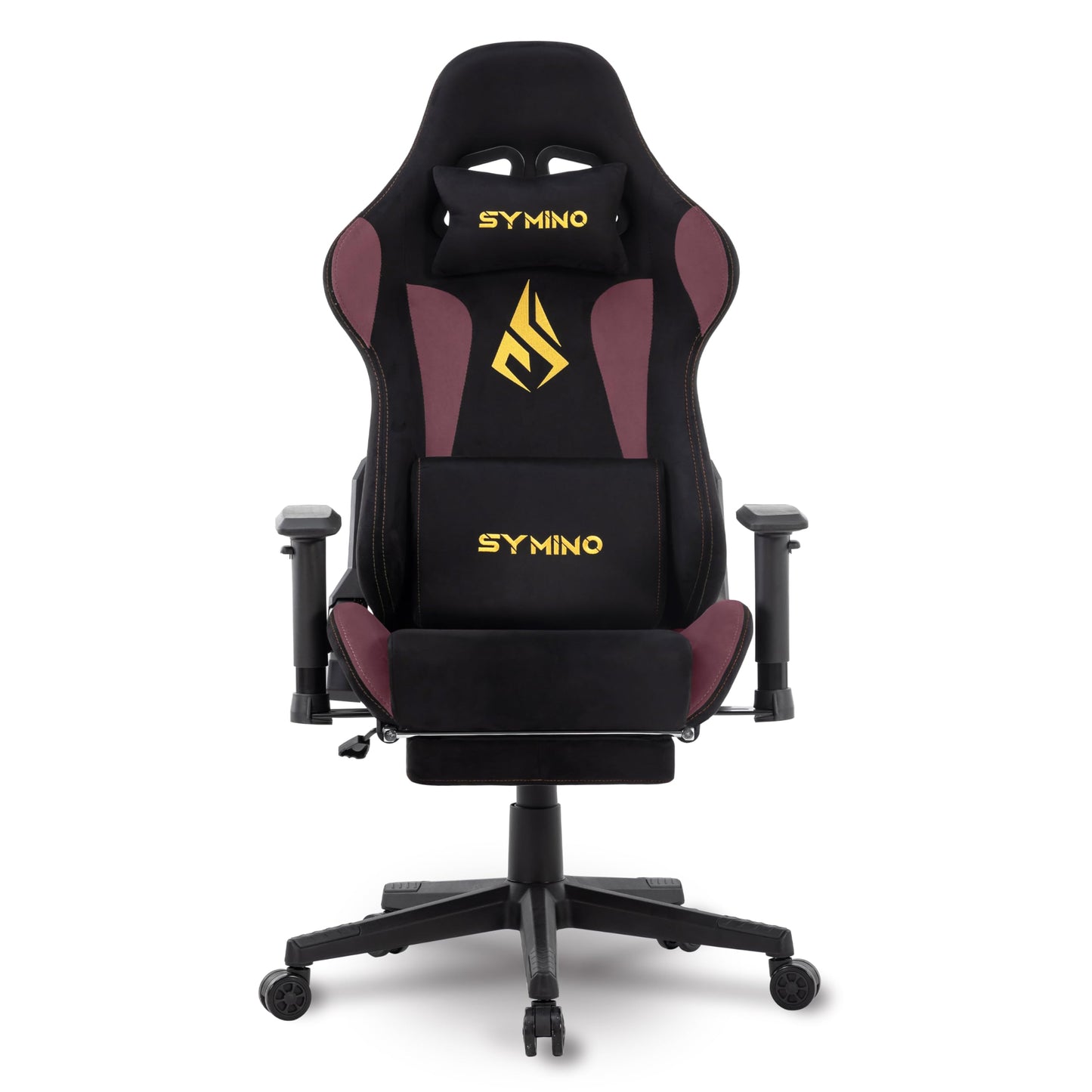 Symino Gamer Chair, Two-Tone Design, Wrap Seat, Lumbar Support & Head, 150° Tilt, Gas Class 3 SGS, 150 kg (Faux Suede, Black Red)