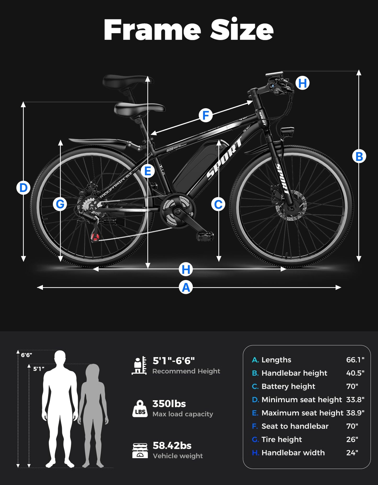 ASKGO Electric Bike for Adults, 1500W Peak Mountain Ebike with 25 MPH, 65 Miles Range, 48V 10.4Ah Removable Battery Ebike, 26" Electric Bicycle for Commute