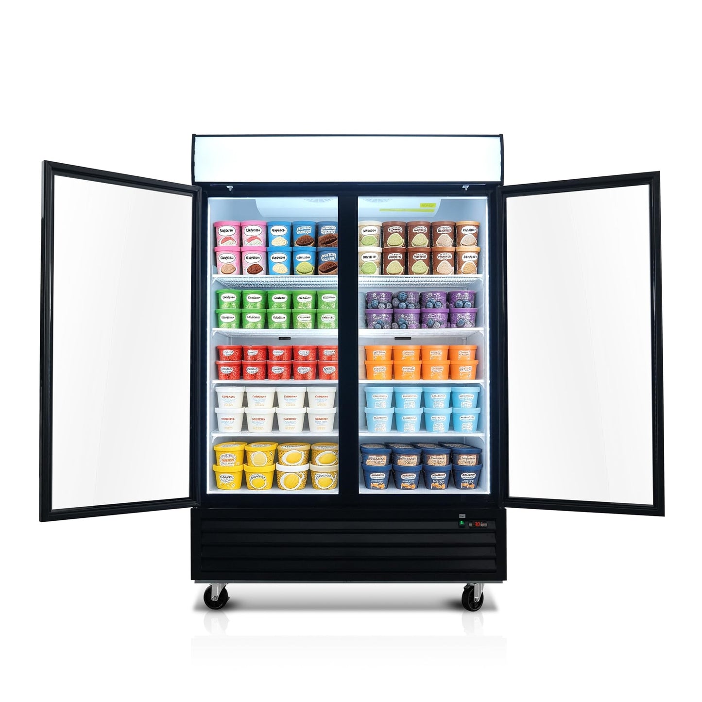 54" Commercial Merchandiser Freezer,46 Cu.ft Commercial Display Freezer with 2 Glass Door,Upright Freeze Storage w/Auto Defrost,LED Lighting & ETL Certified,for Supermarkets,Ice Cream,Black