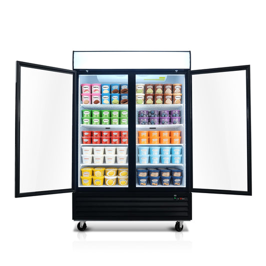 54" Commercial Merchandiser Freezer,46 Cu.ft Commercial Display Freezer with 2 Glass Door,Upright Freeze Storage w/Auto Defrost,LED Lighting & ETL Certified,for Supermarkets,Ice Cream,Black
