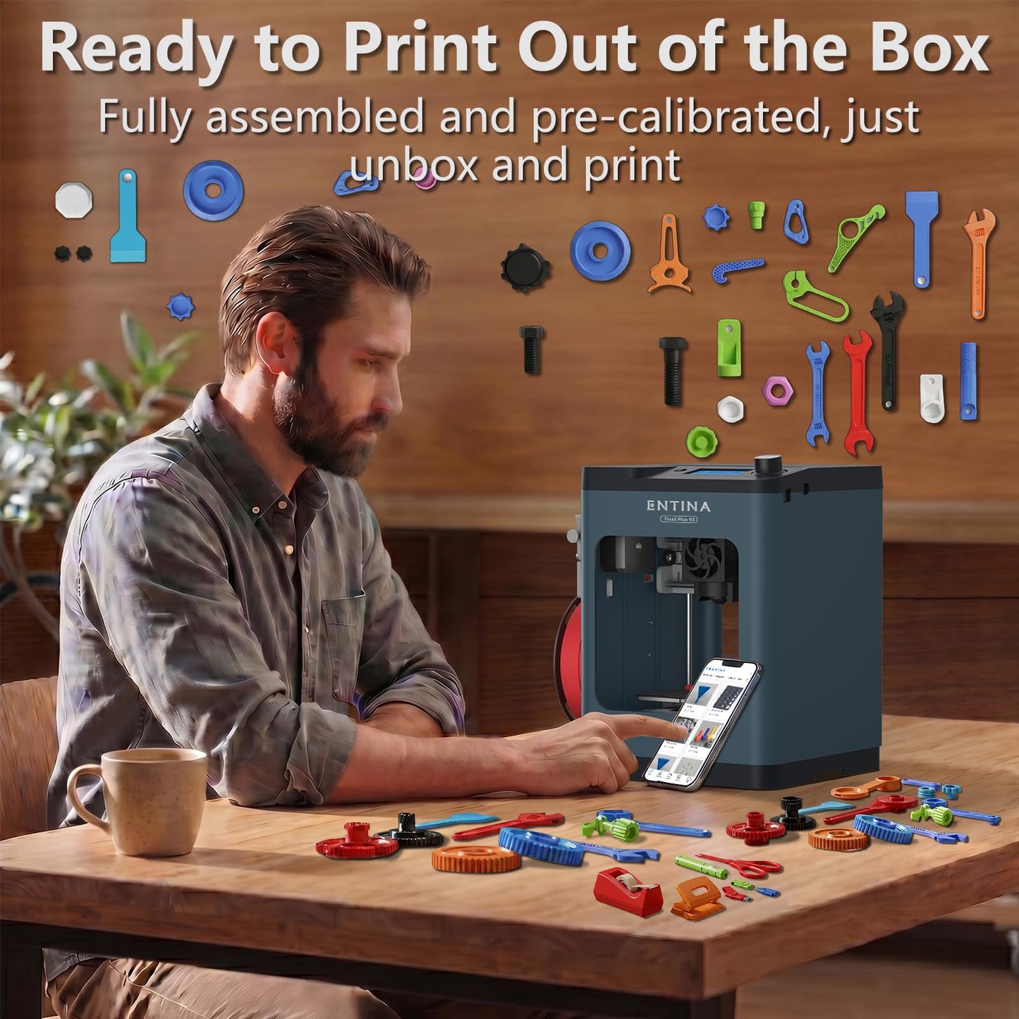 ENTINA TINA2PLUS 3D Printer,250 mm/s Fast Printing,Fully Assembled,Auto Leveling,245℃ Quick-Detach Nozzle,Dual-Sided PEI Coating Plate,Mini 3D Printer with Wi-Fi & App Control-from Beginners to Makers